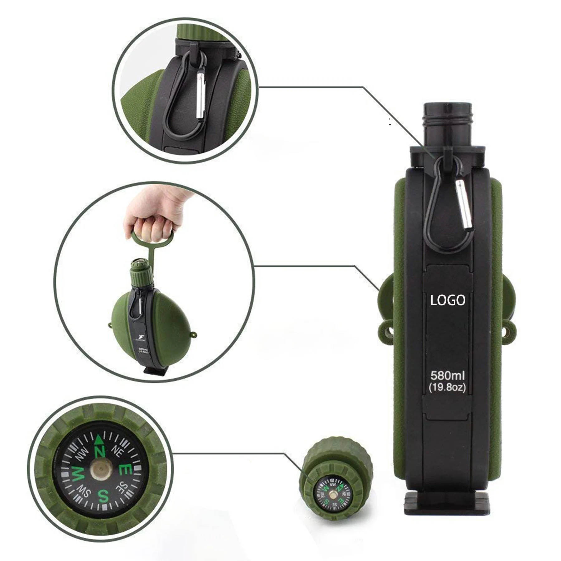 19.8OZ Outdoor Foldable Silicone Water Bottle With Compass