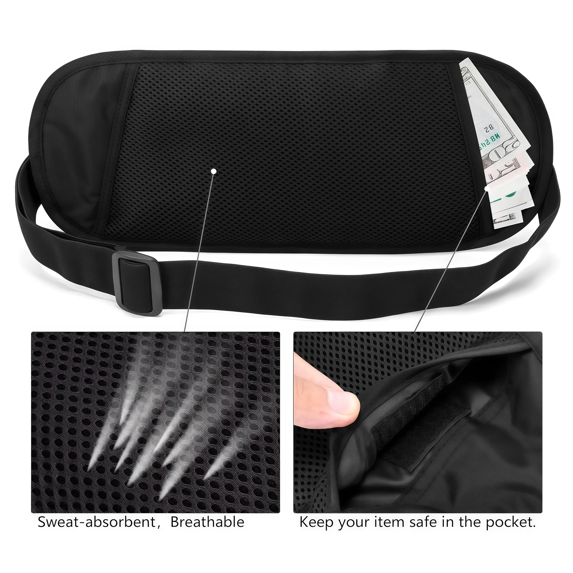 Hidden Money Belt with RFID Blocking