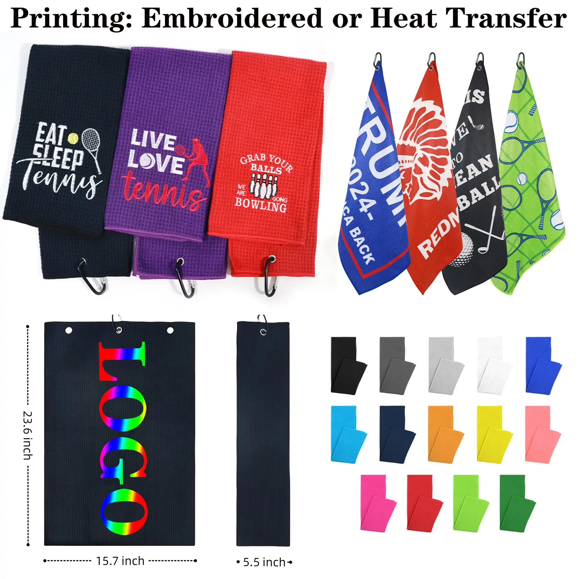 Waffle Texture Golf Towel With Carabiner