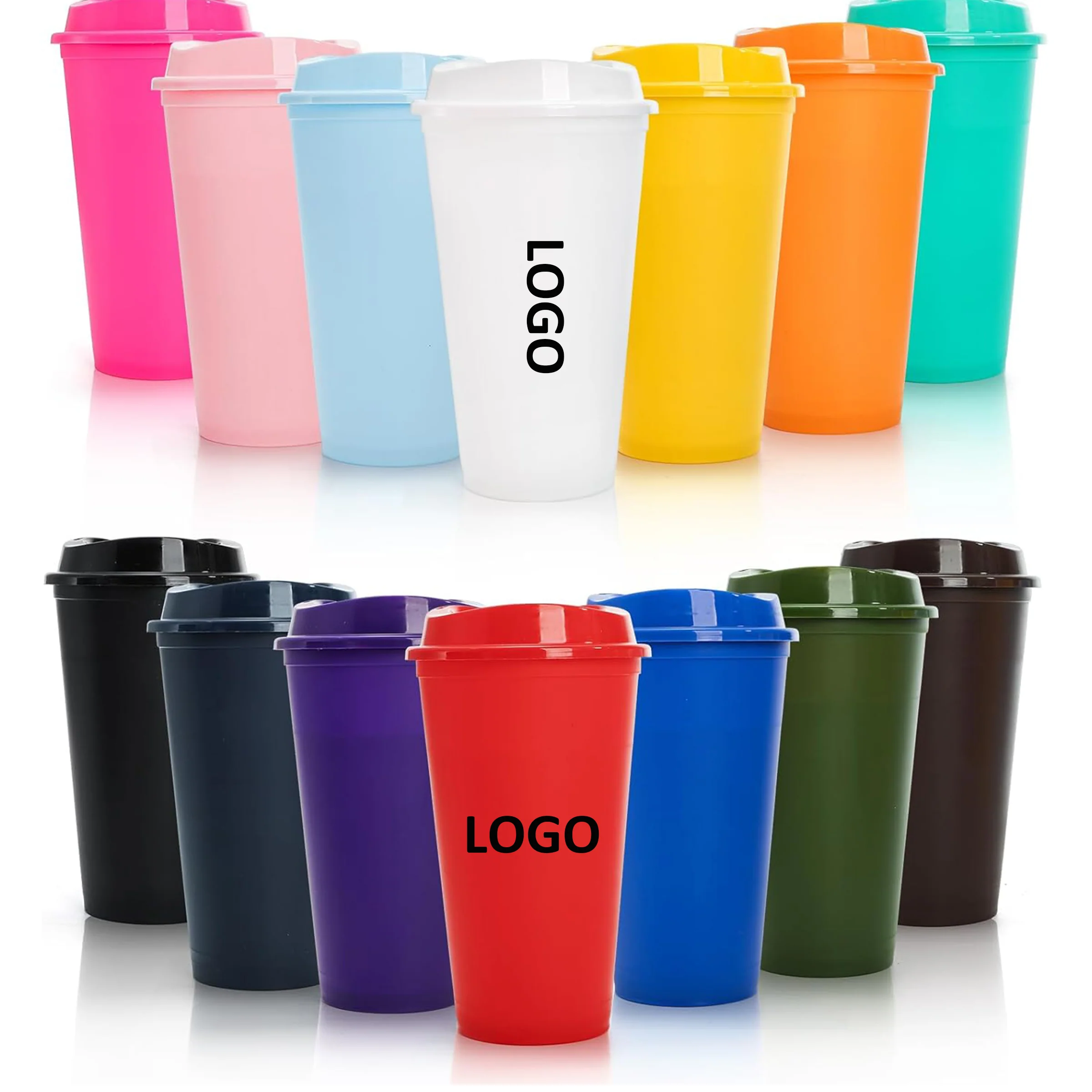 16 OZ PP Reusable Coffee Cups With Lids