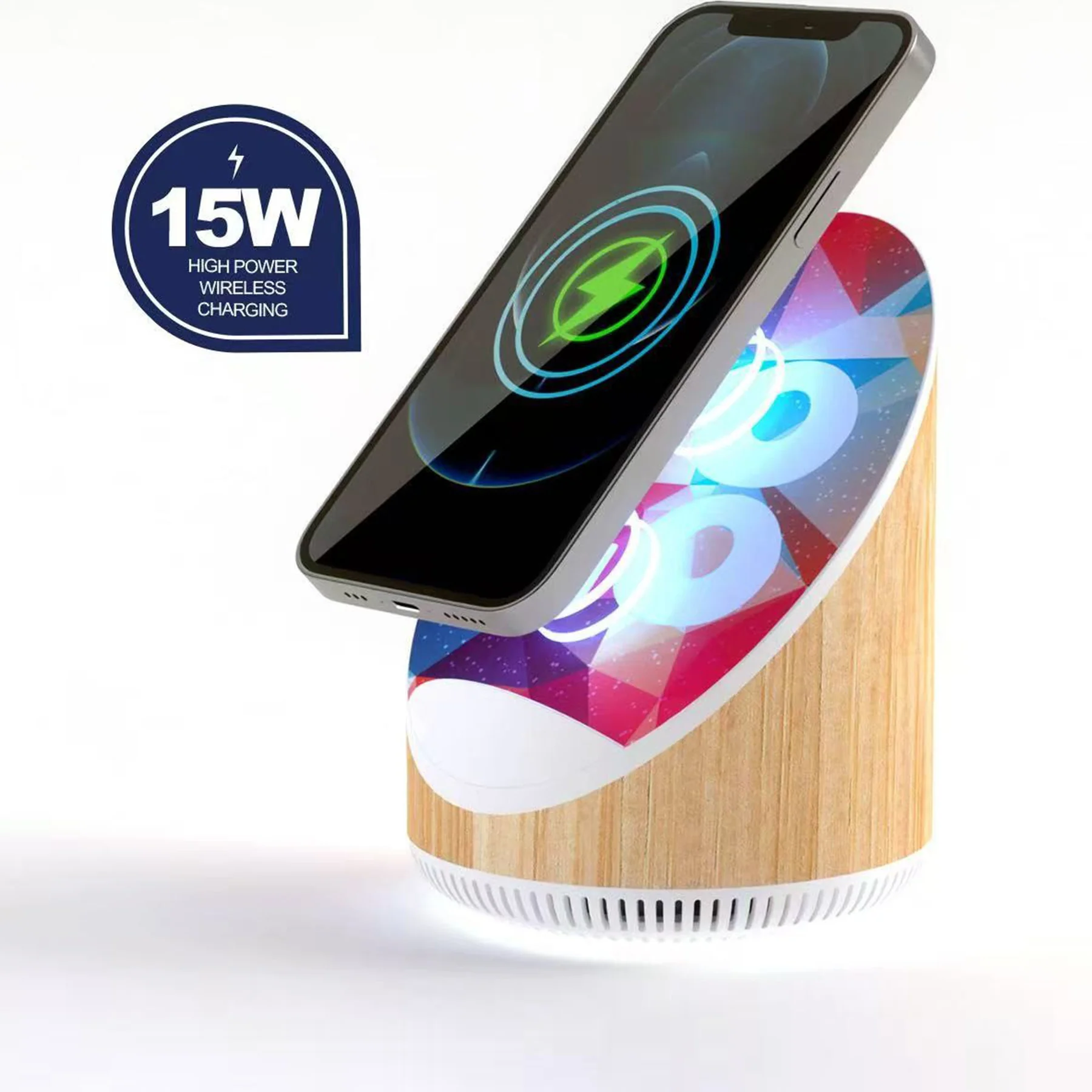 15W Bamboo Wireless Charger Bluetooth Speaker