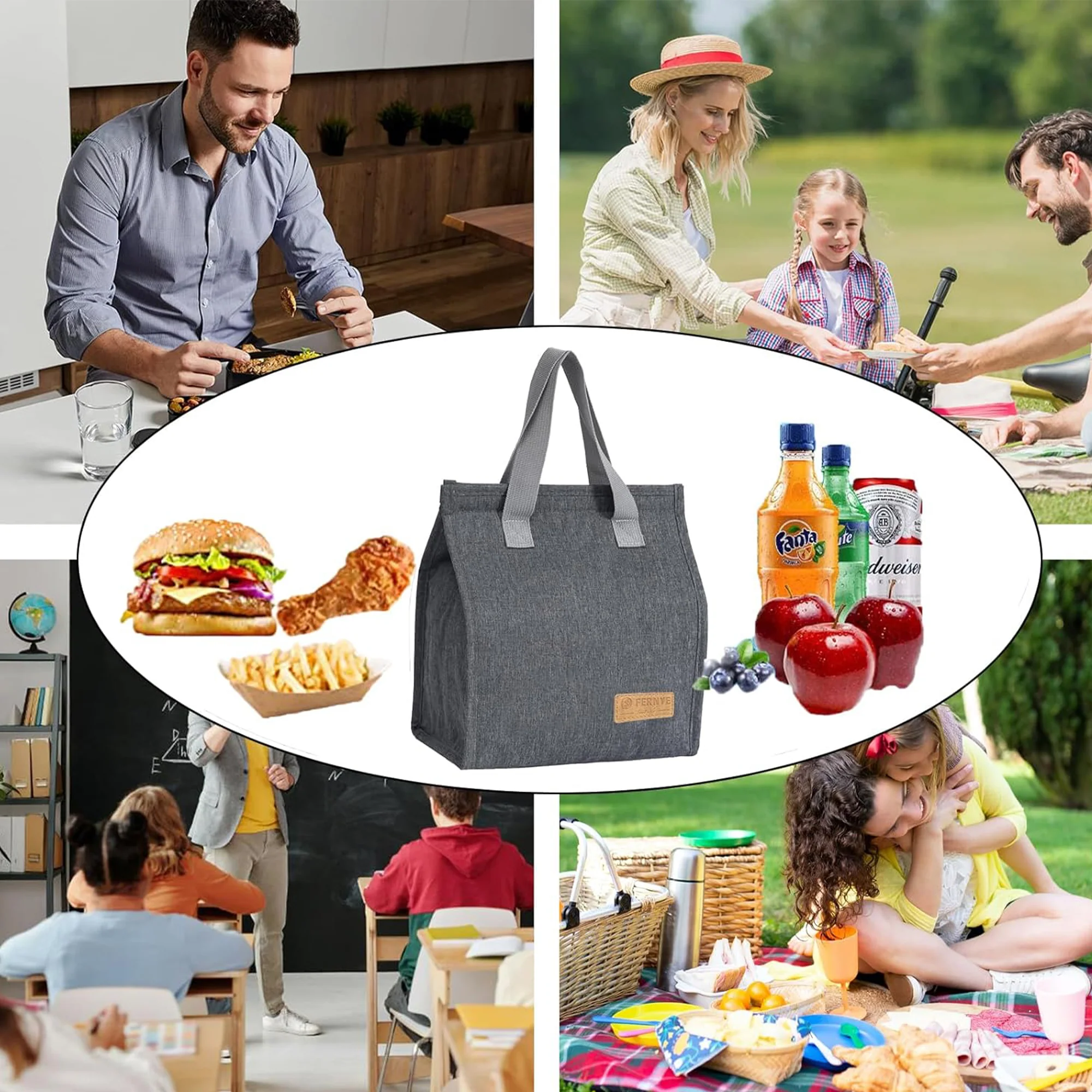 Portable Insulated Lunch Bag Bento Box Cooler Tote
