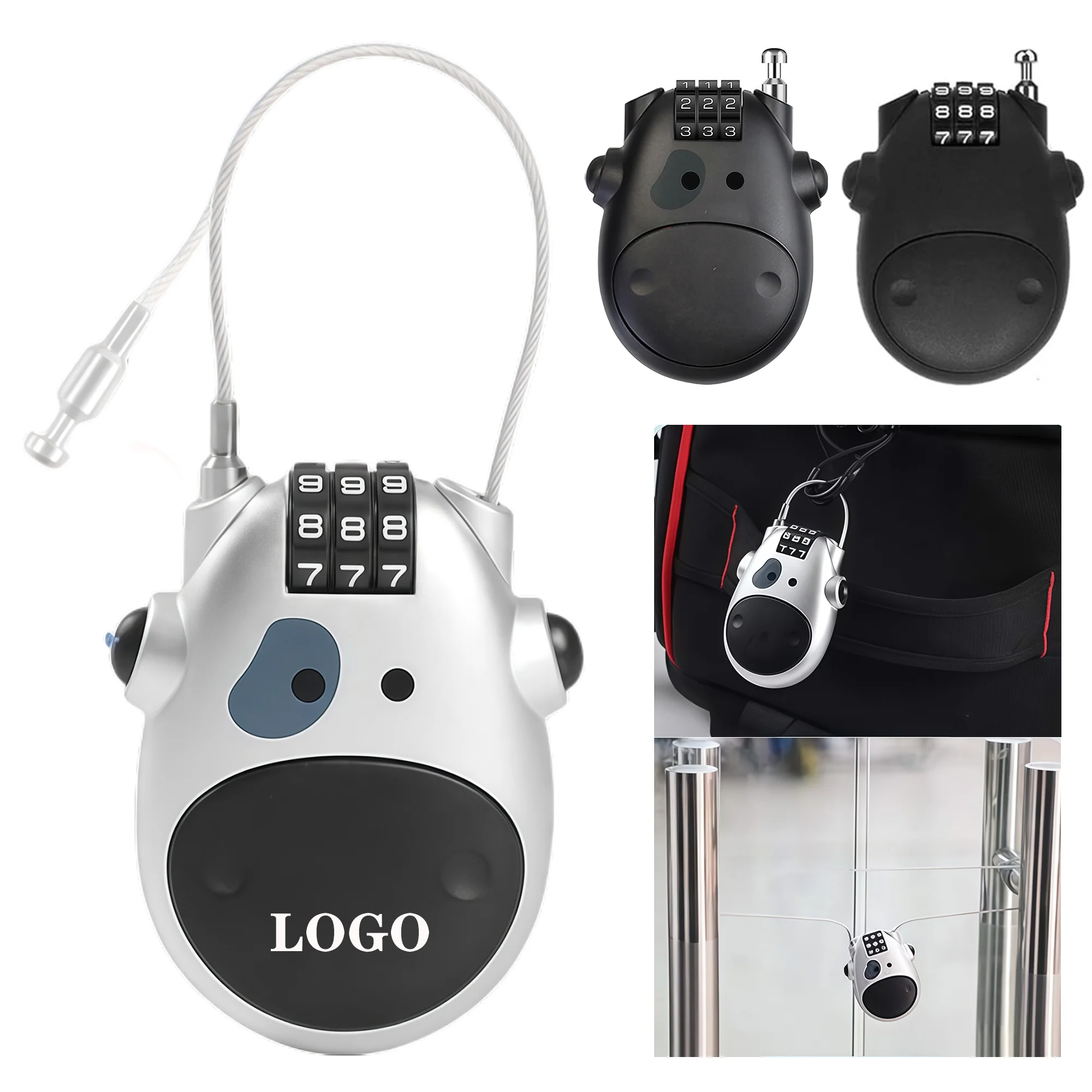 3-Stage Retractable Security Steel Cable Combination Lock