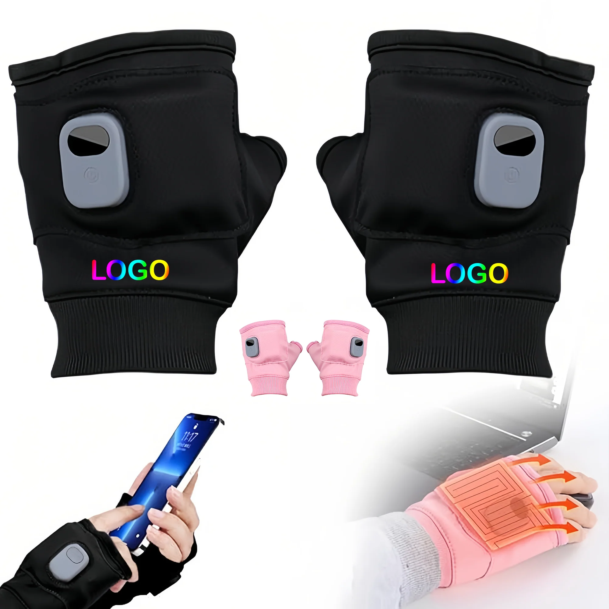 Smart Thermostatic Electric Heated Fingerless Gloves