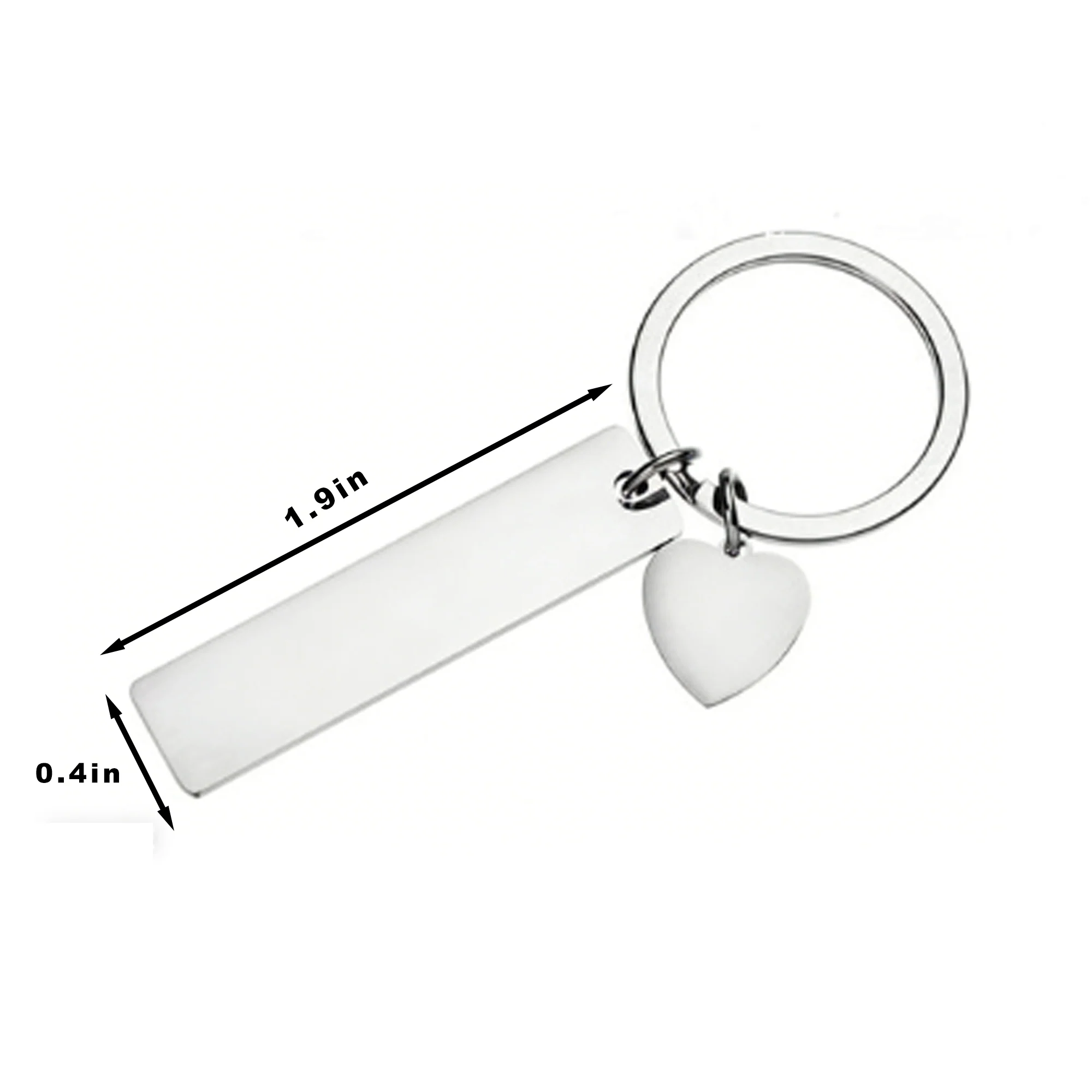 Key Tag - Silver Rectangular W/ Heart Charm