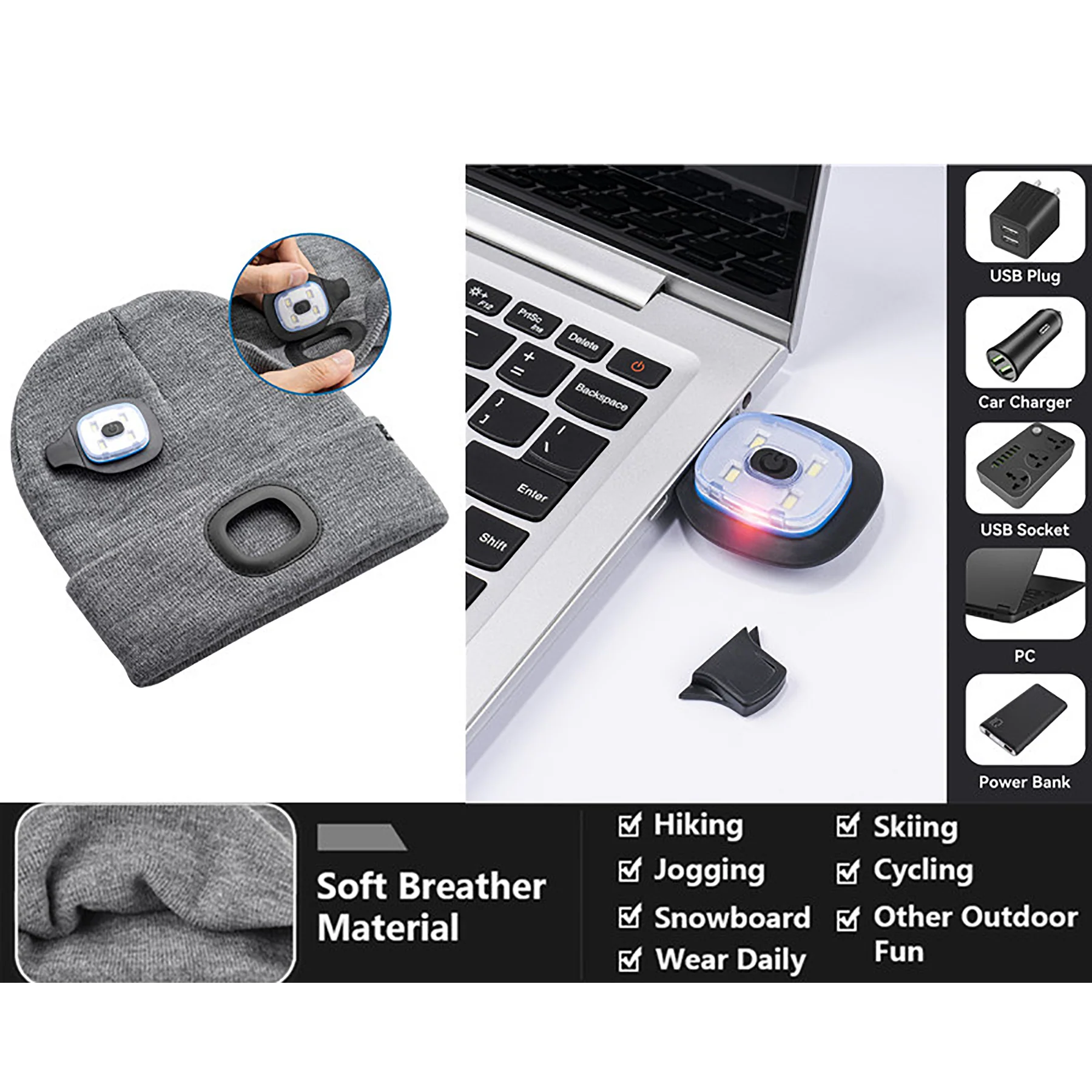 LED Lighted Beanie USB Rechargeable