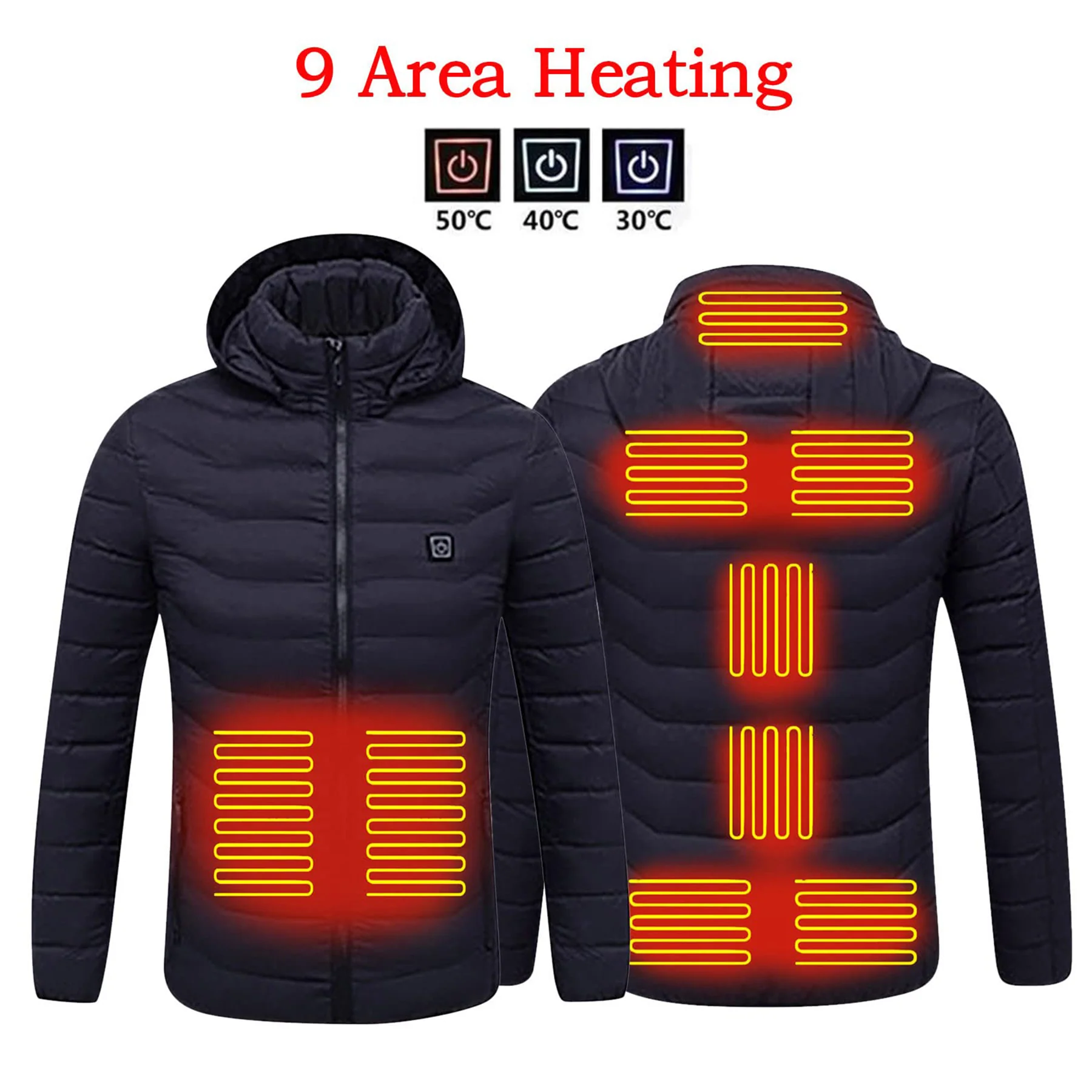 Winter Outdoor Heated Hooded Coat Windproof Usb Charging