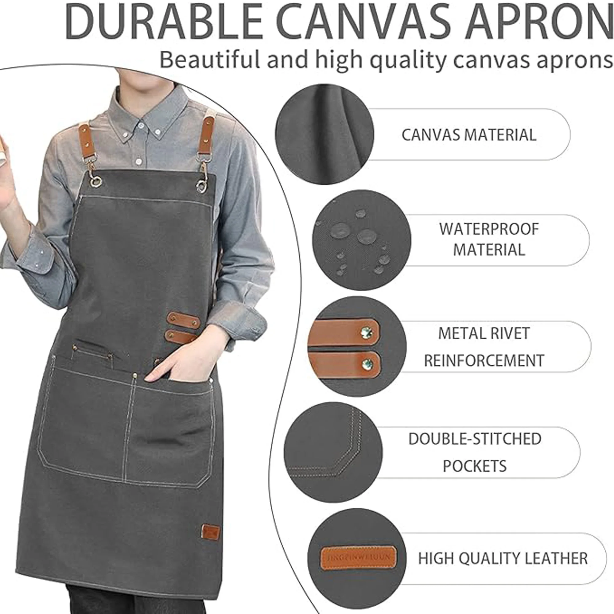 Adjustable Cross Back Waterproof Canvas Apron