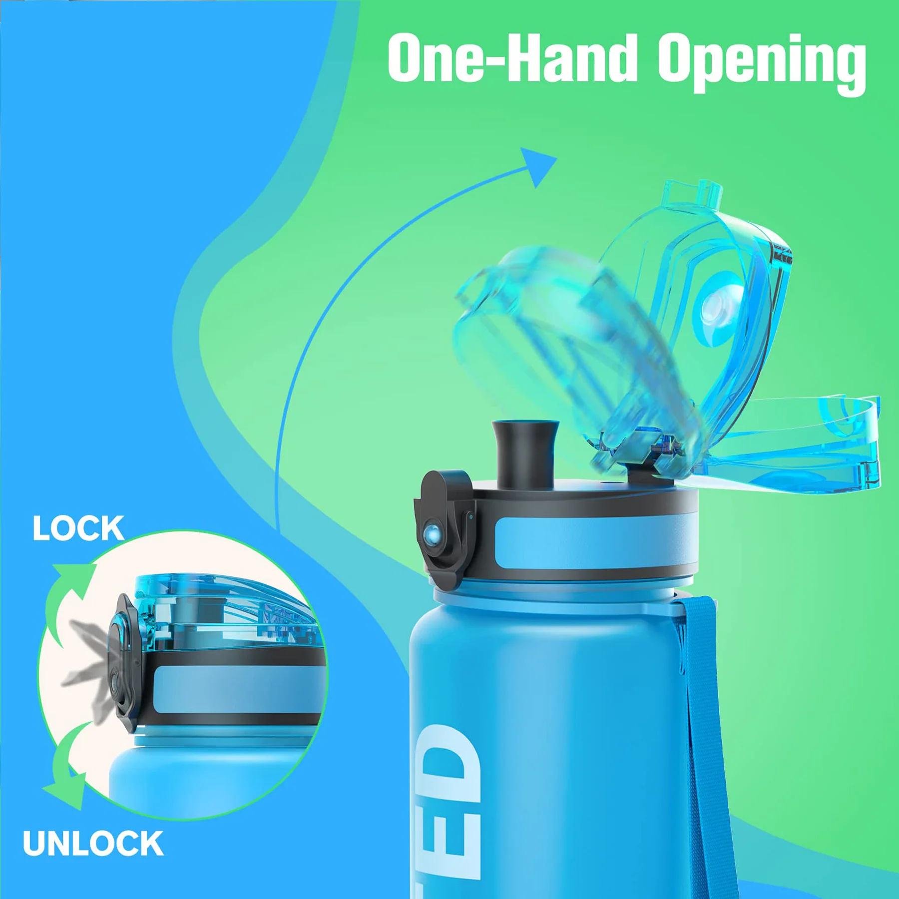Durable and Leakproof Water Bottles  32oz with Time Marker