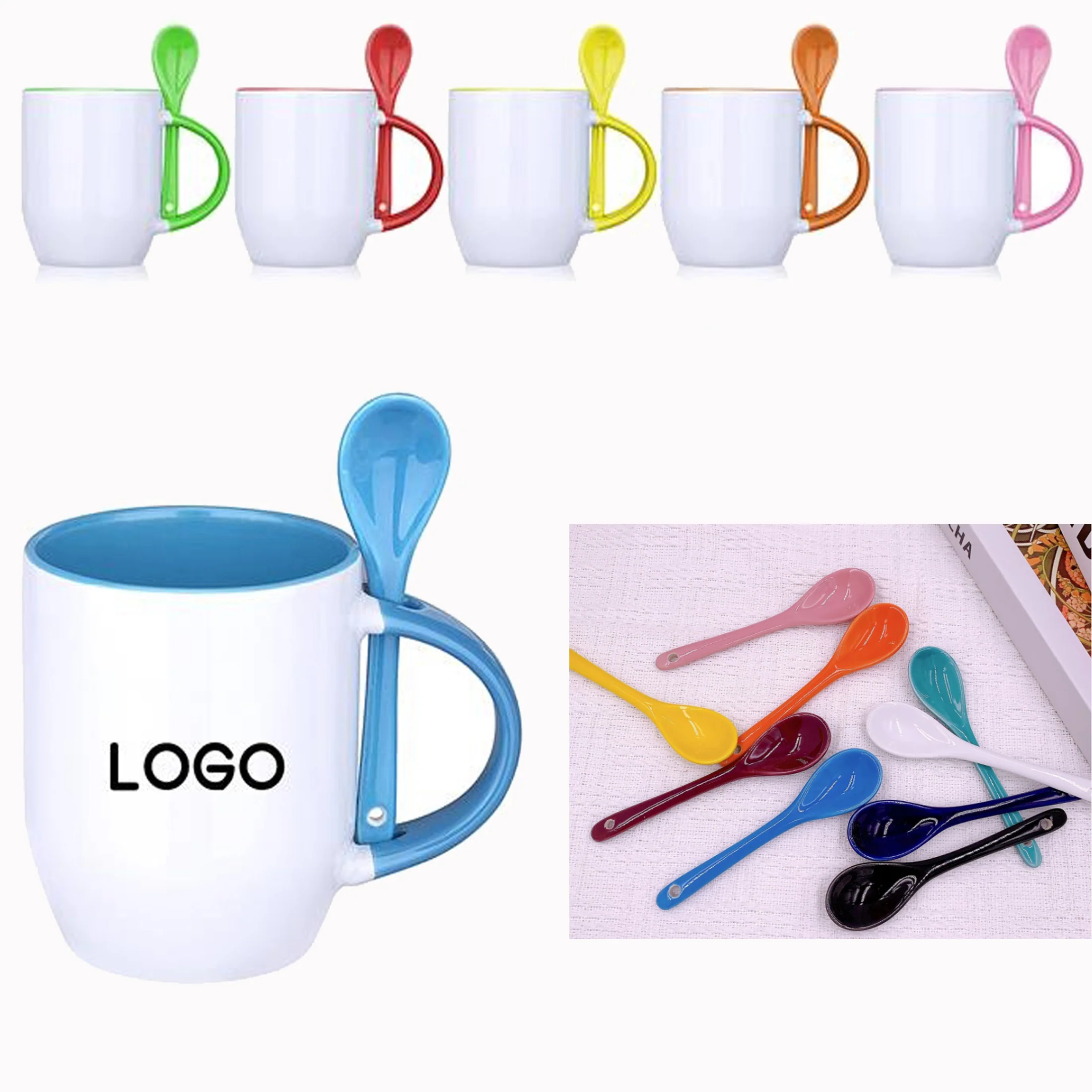 12 Oz. Two-Tone Ceramic Cup Coffee Mug With Spoon