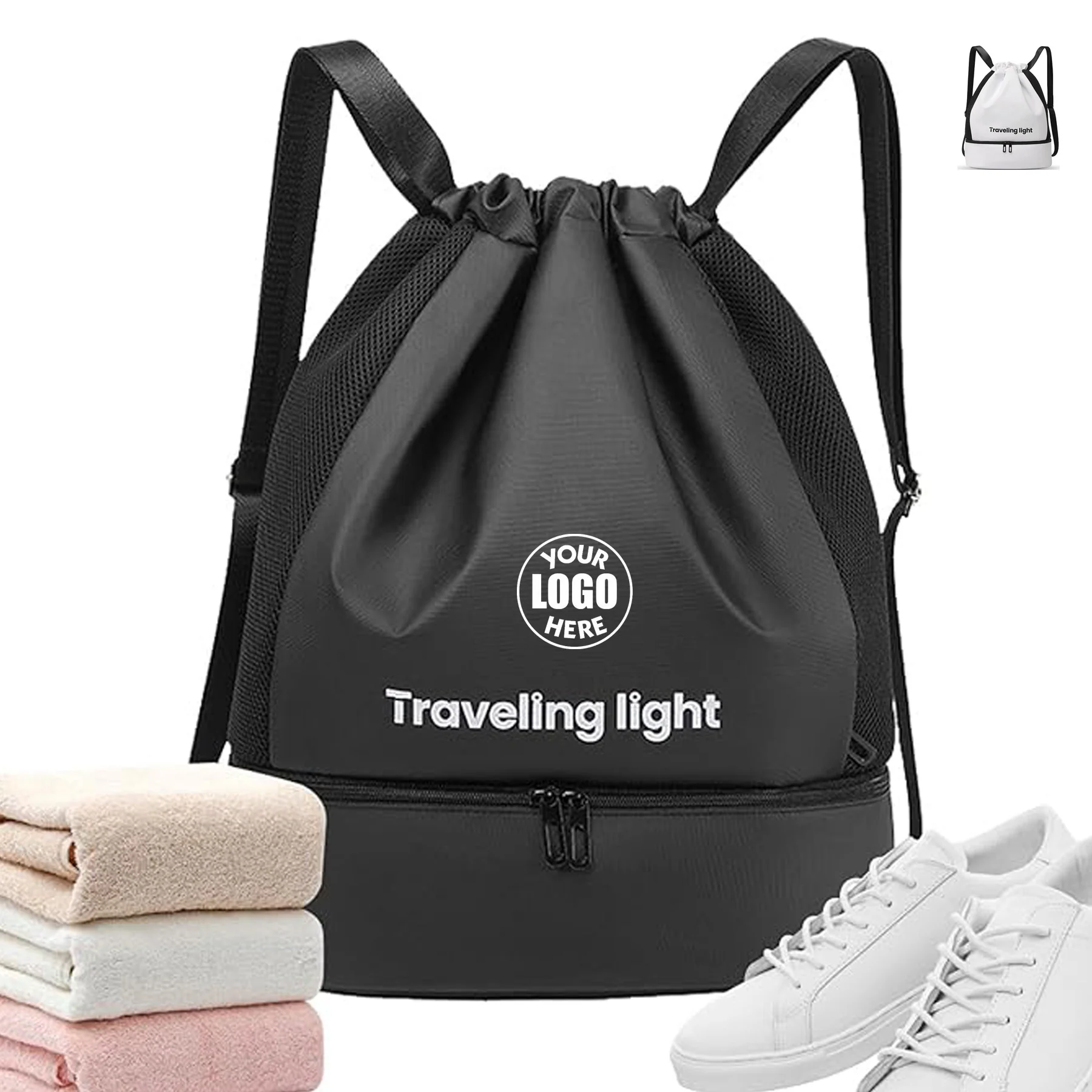 Lightweight Drawstring Gym Sack With Shoe Compartment