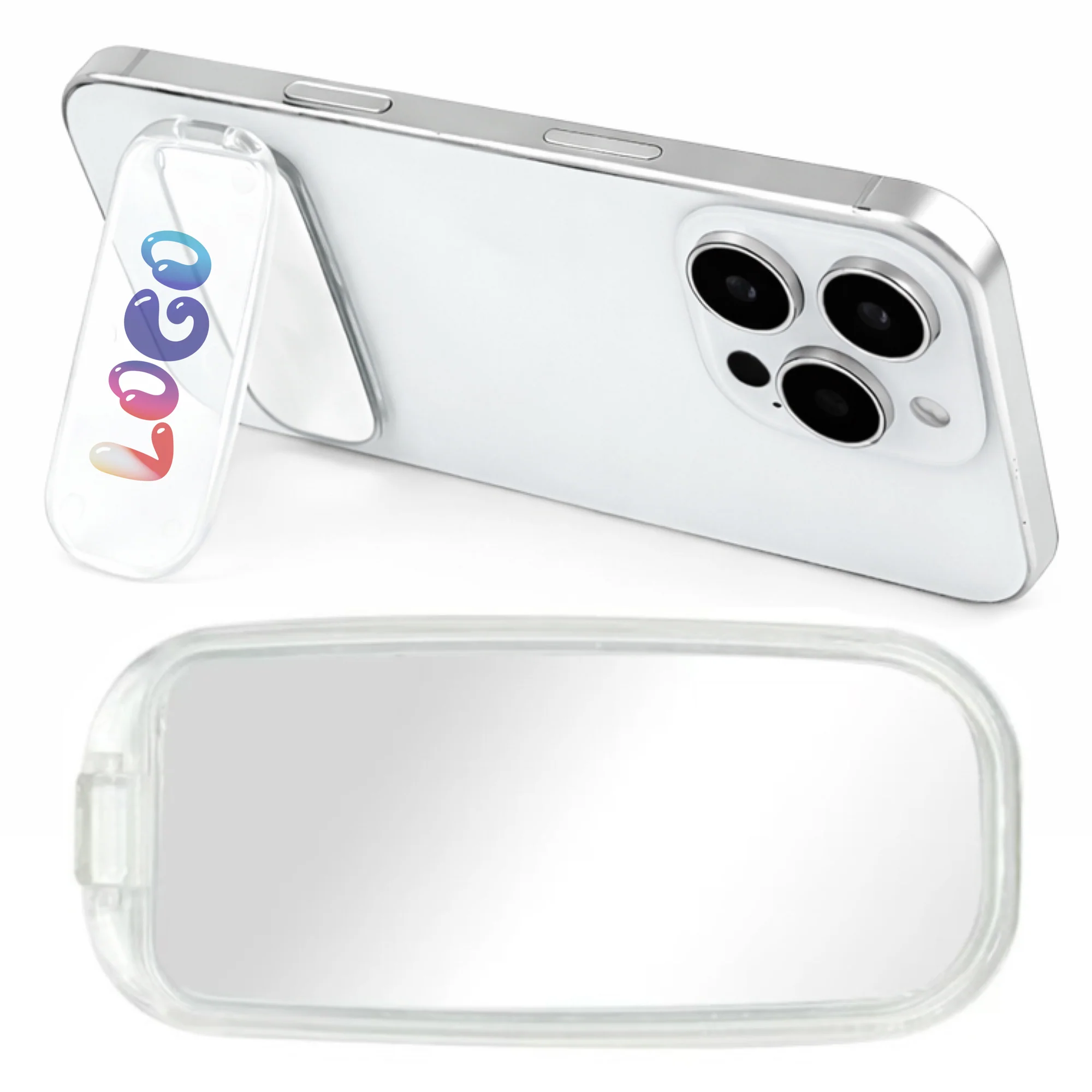 Adhesive Foldable Phone Stand With Mini Mirror