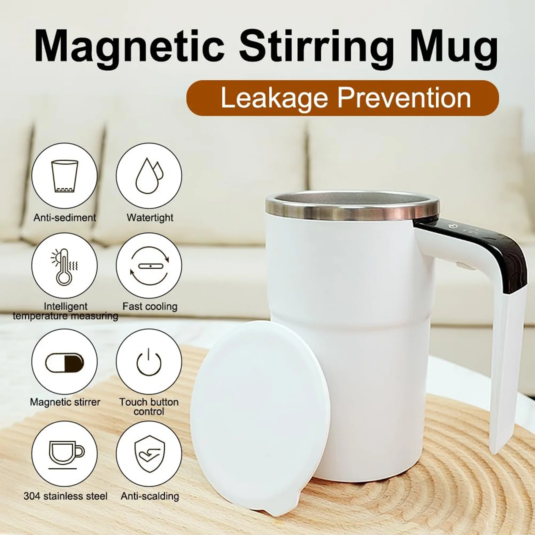 13Oz Rechargeable  Stainless Steel Stirring Coffee Mug