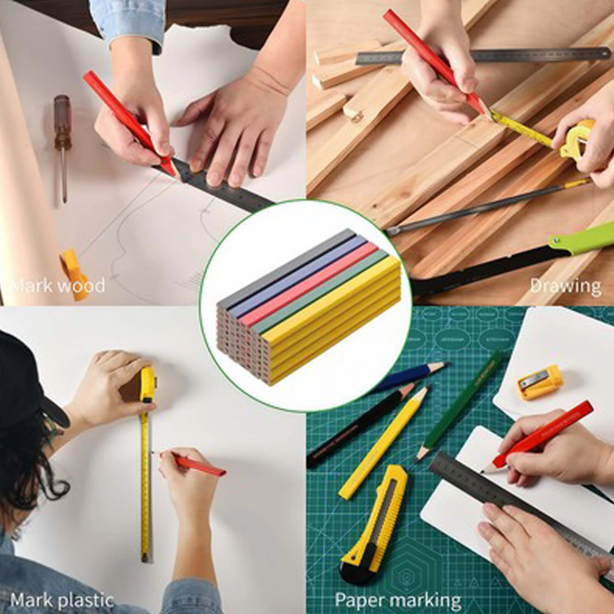 Flat Octagonal Woodworking Construction Pencils with Sharpener Cutter