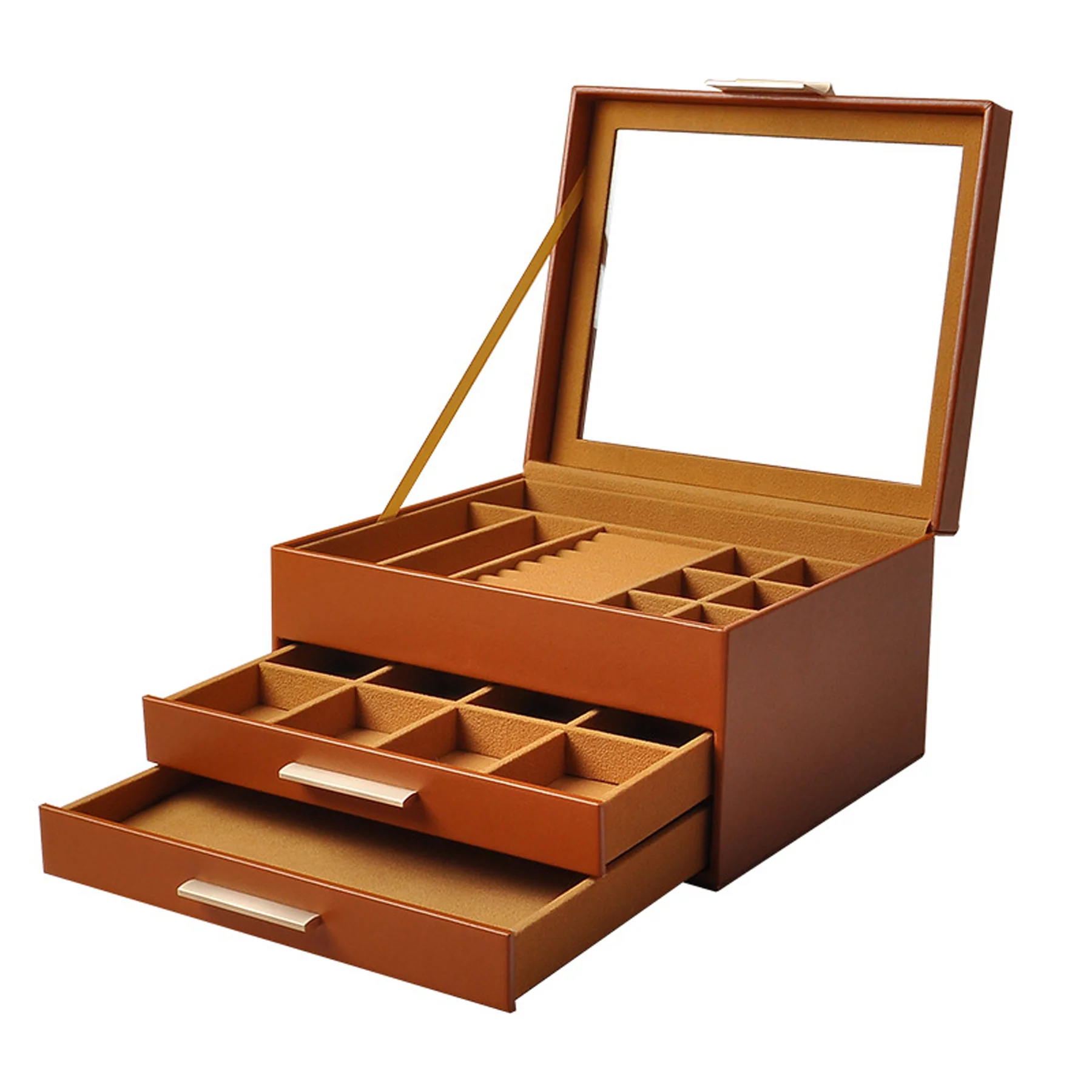 Pu Triple-Layer Jewelry Storage Box With Window