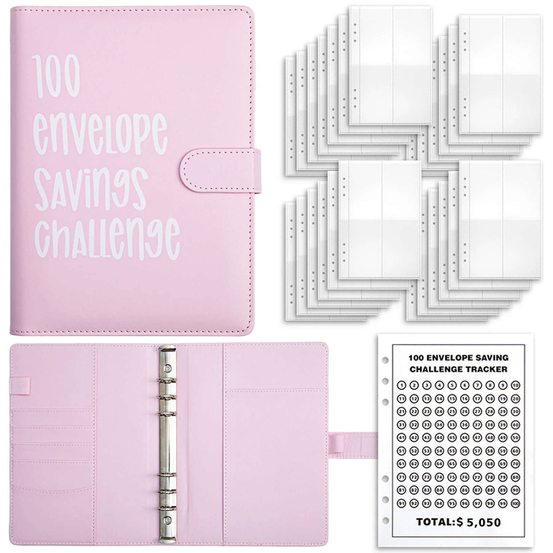 100 Envelope Challenge Savings A5 Loose-Leaf Notebook