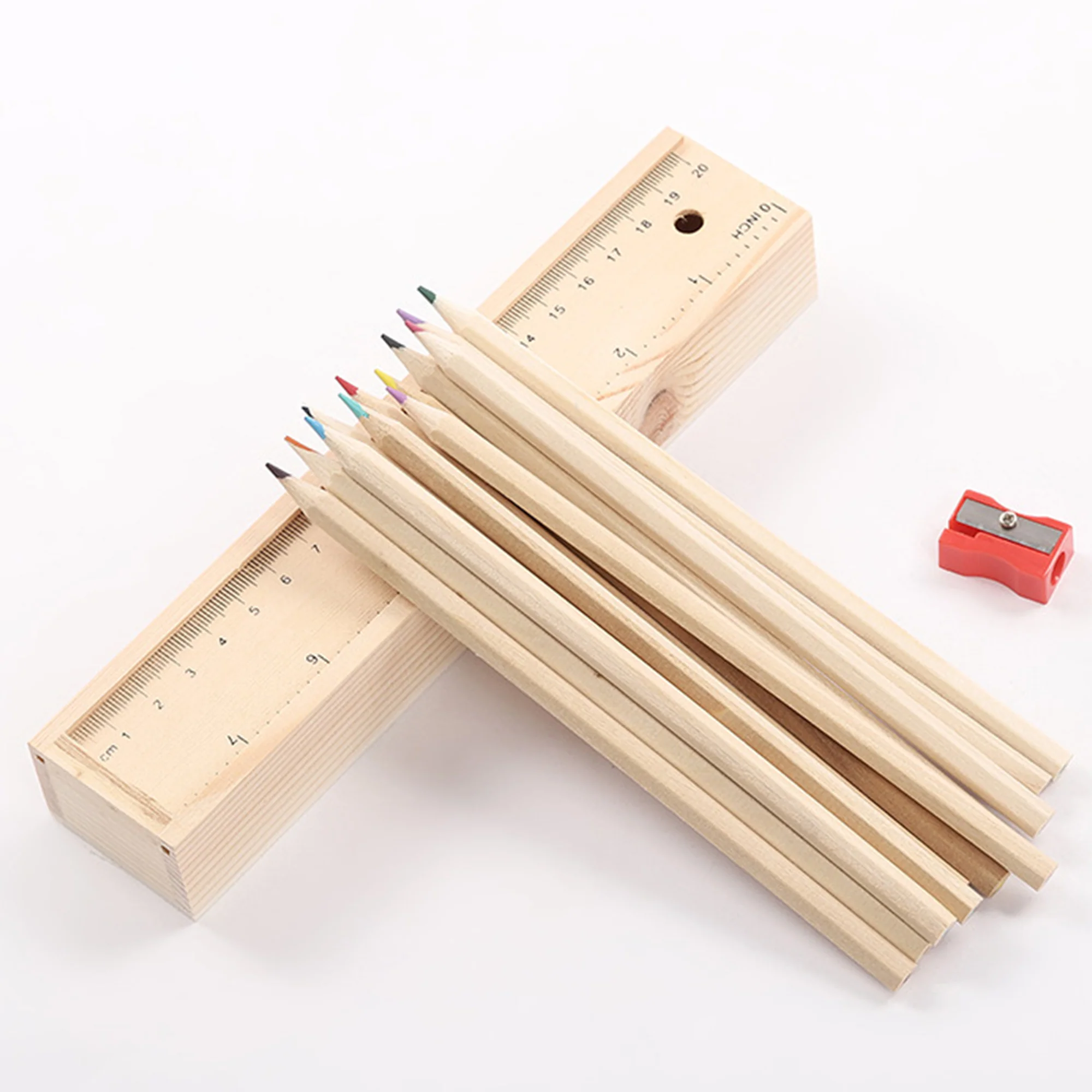 12 Colored Pencil Wooden Box Set Pencil Sharpener