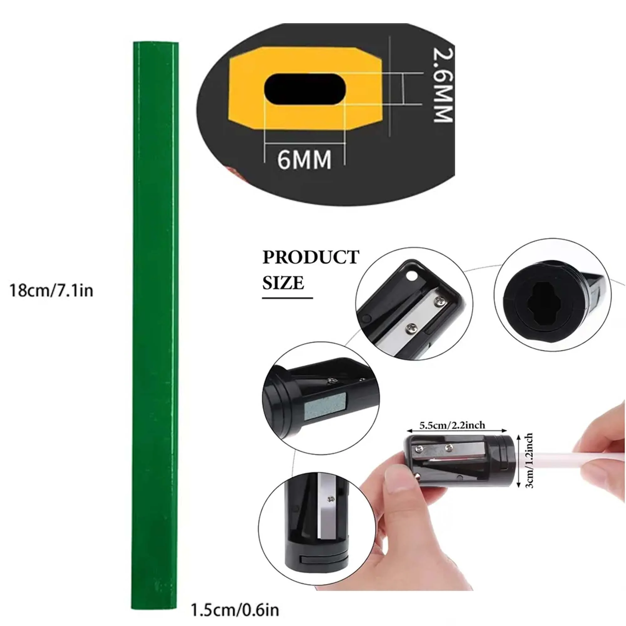 Flat Octagonal Woodworking Construction Pencils with Sharpener Cutter