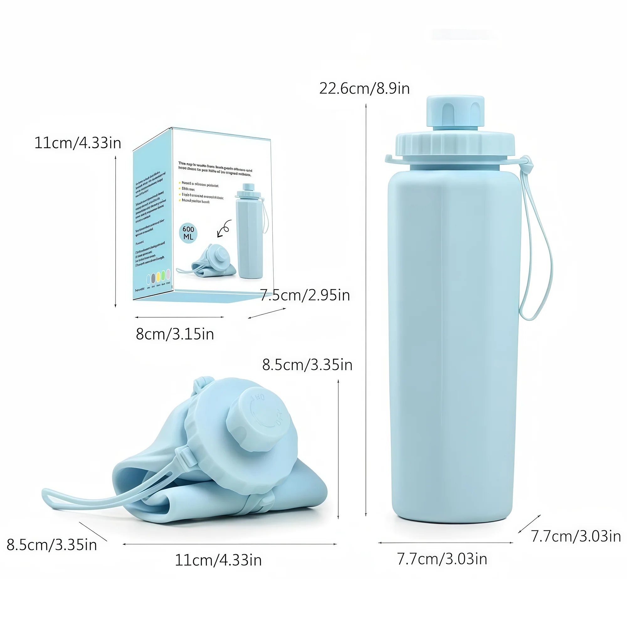 20oz Silicone Foldable Water Bottle