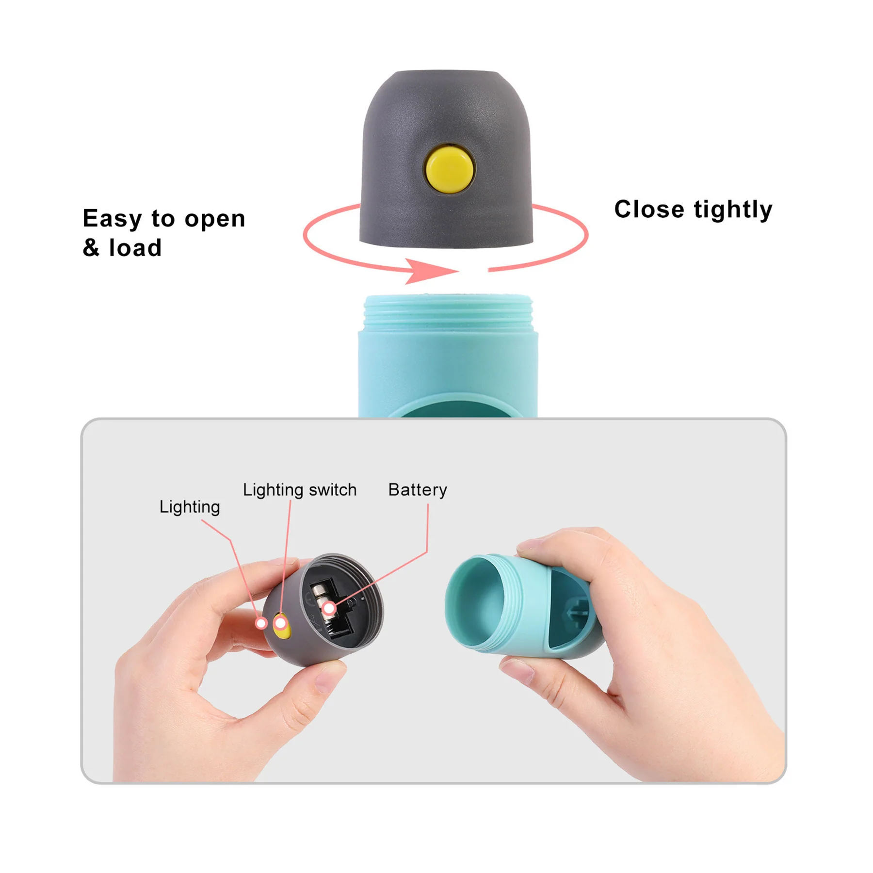 Pet Poop Bag Dispenser W/ Safety LED Flashlight & Carabiner