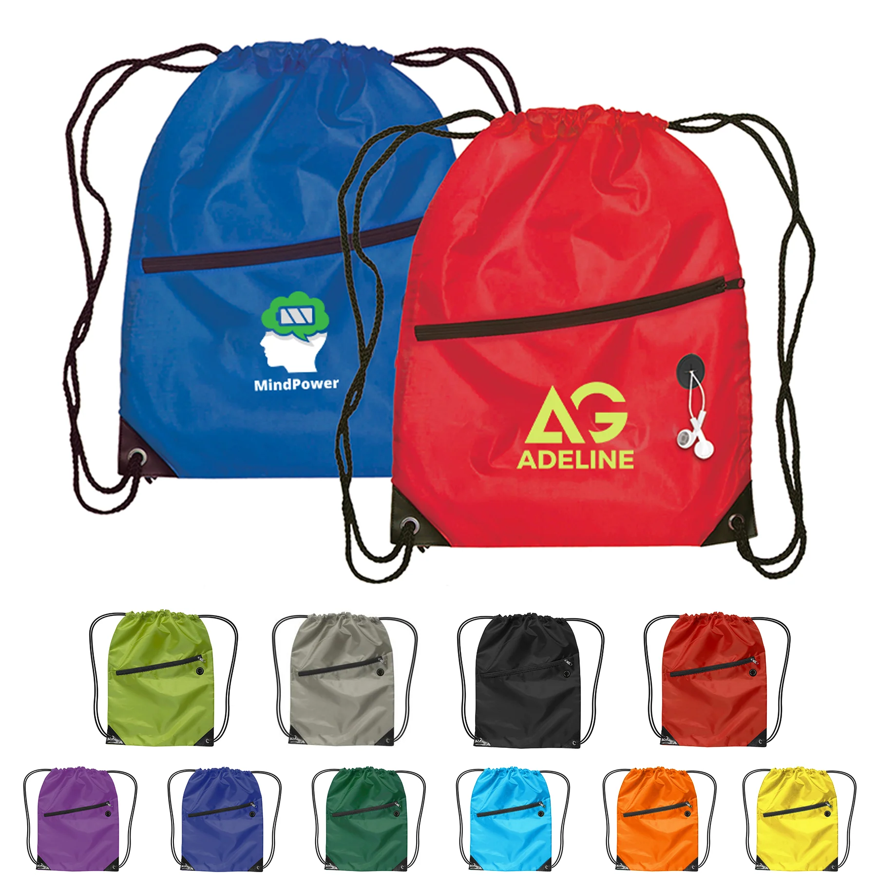 Nylon Zippered Drawstring Backpack