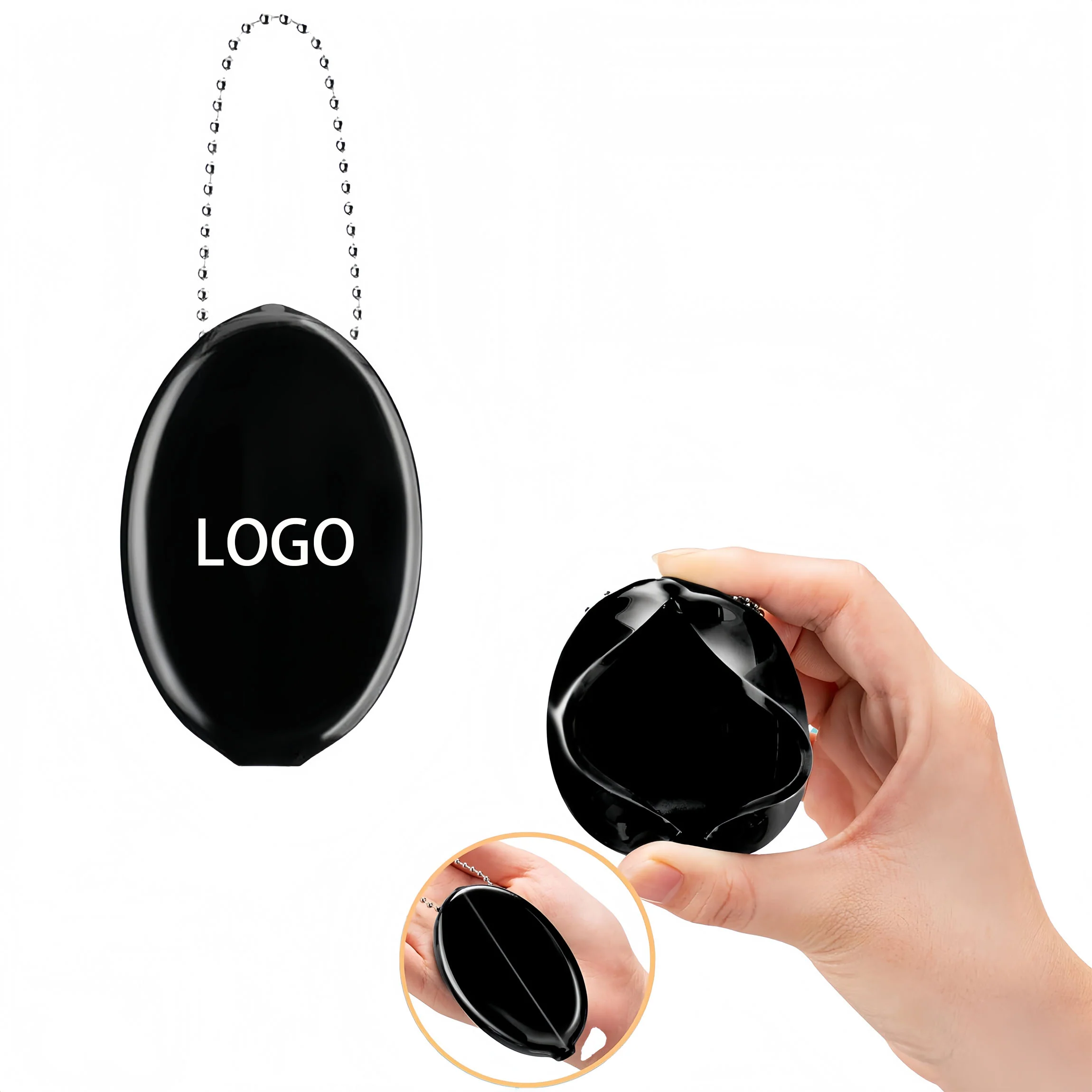 Oval Squeeze Coin Holders With Chain