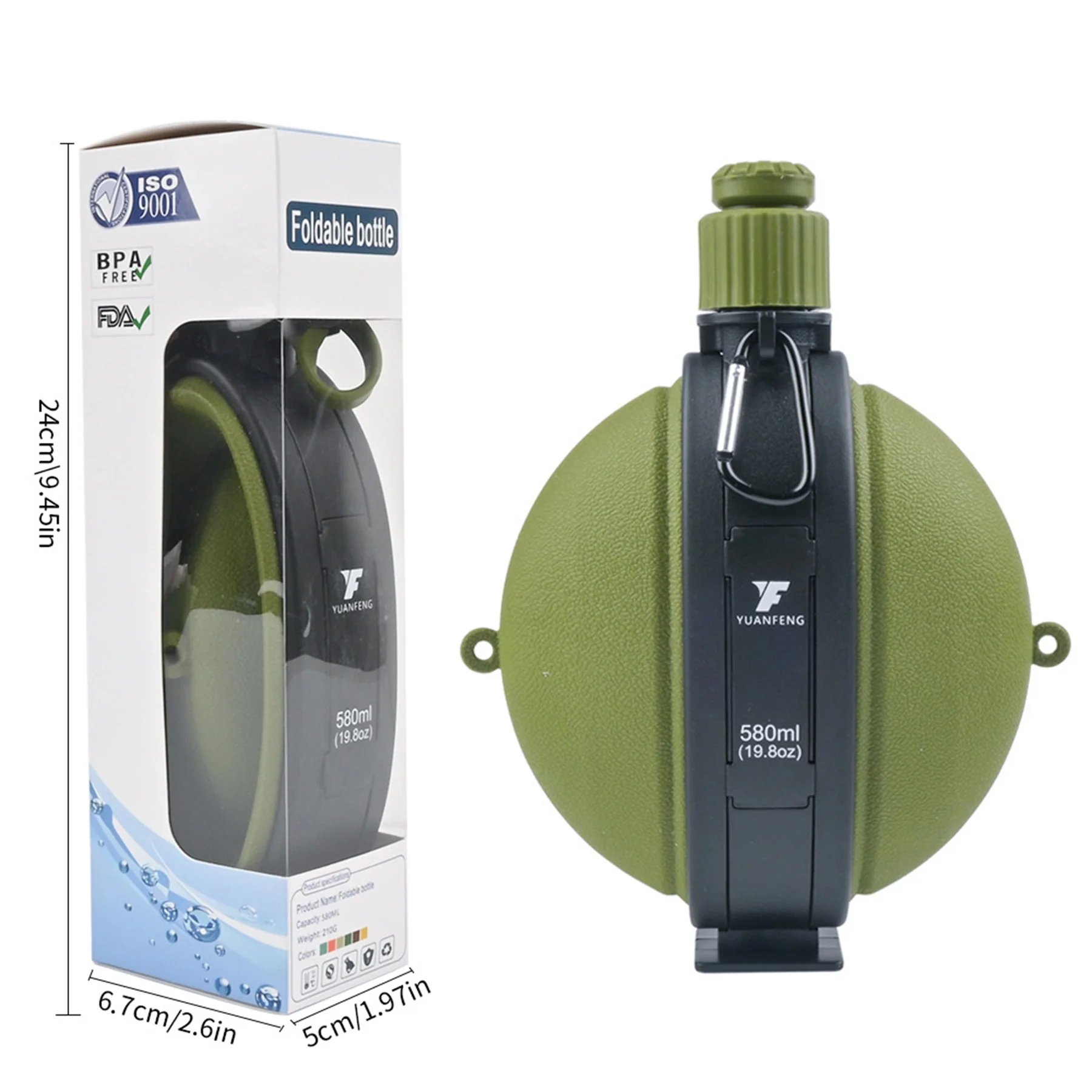 19.8OZ Outdoor Foldable Silicone Water Bottle With Compass