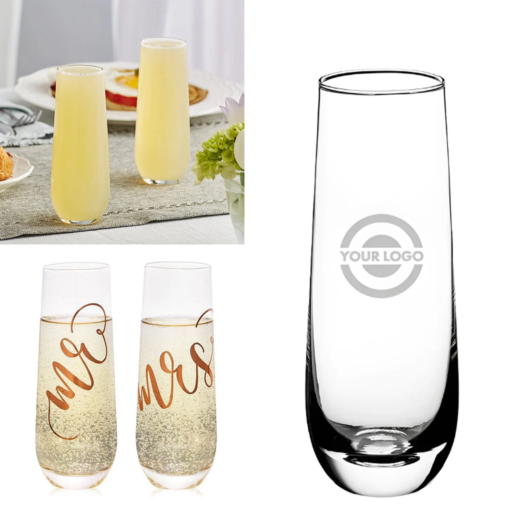 10oz Customizable Stemless Champagne Flute