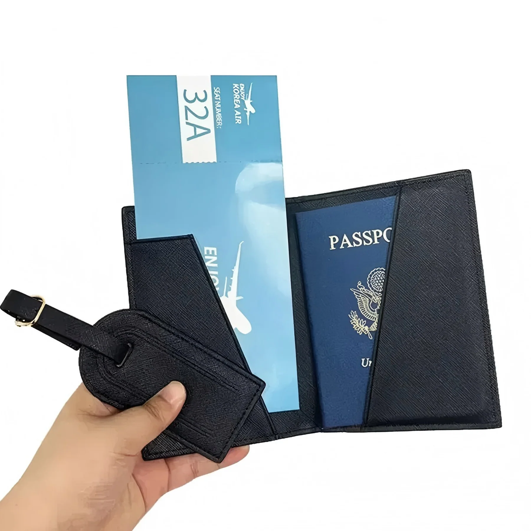 Personalized Leather Passport Holder Luggage Tag Set