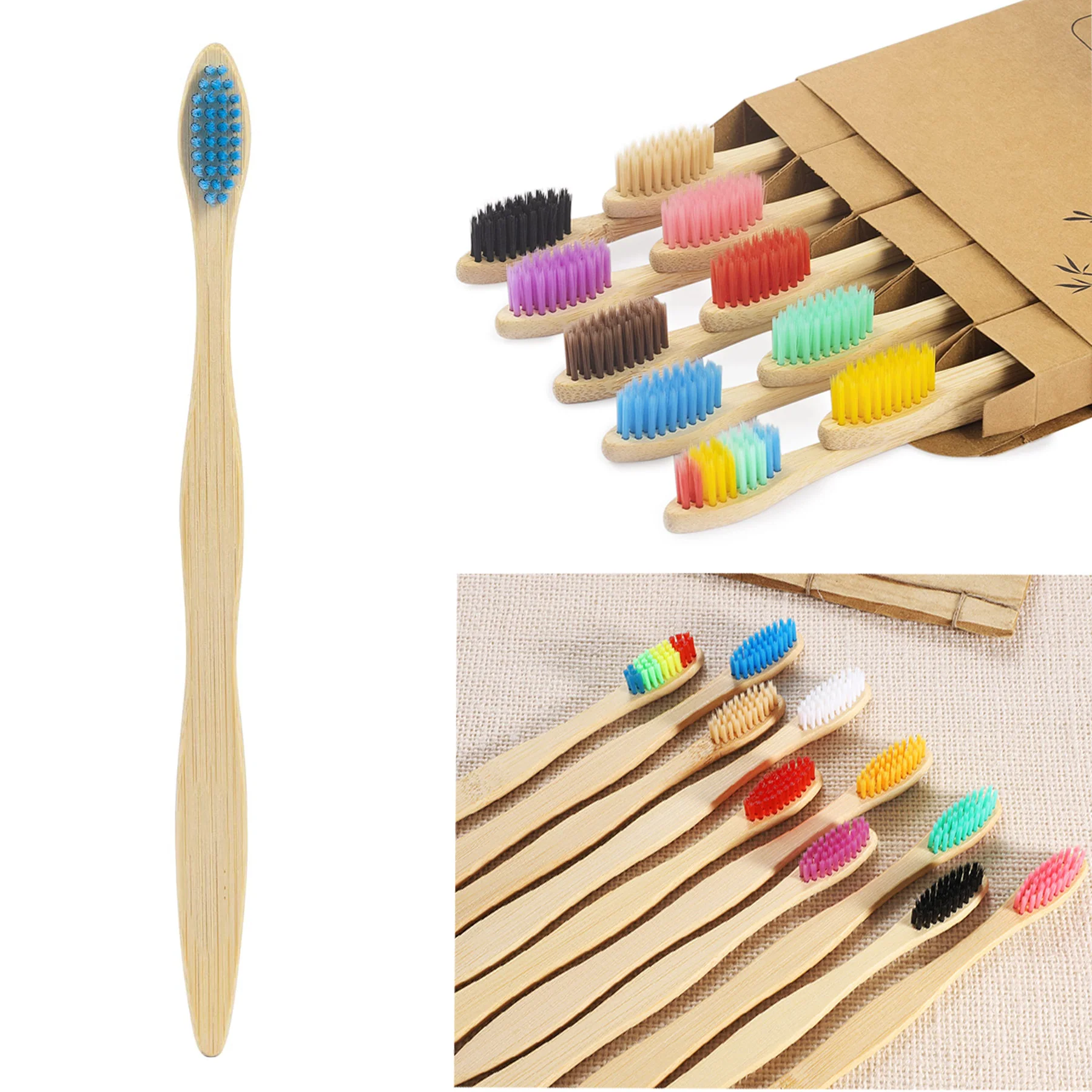 Eco-Friendly Bamboo Toothbrushes, 10-Pack, Soft Bristles