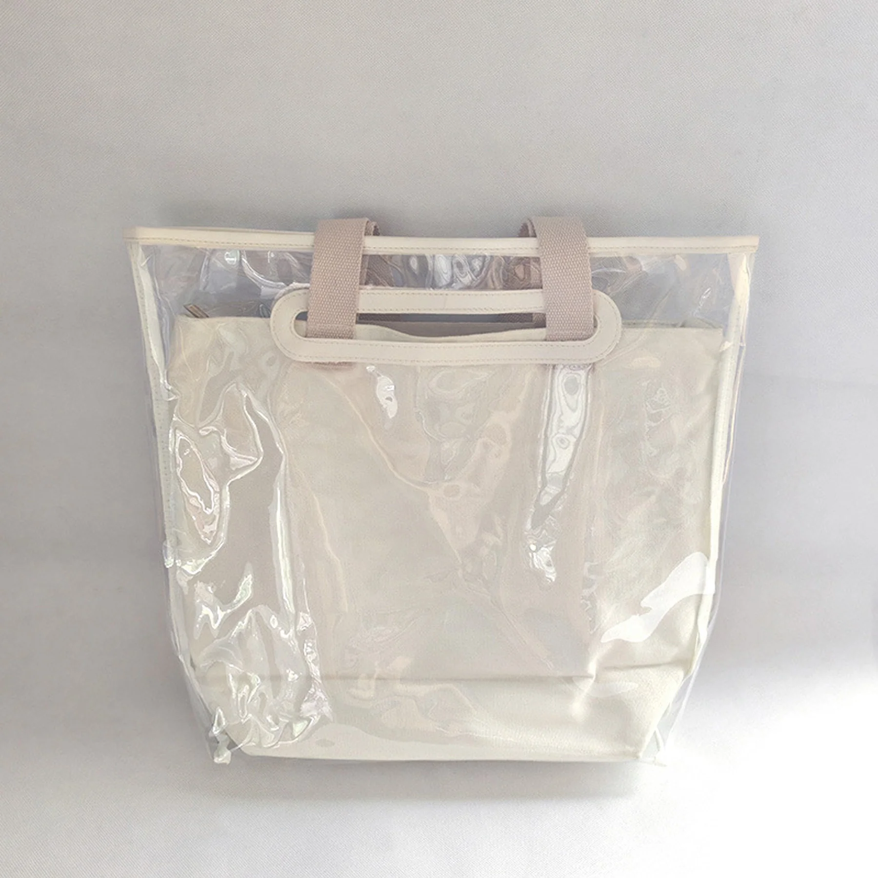 Pvc & Canvas Double Layer Detachable Tote Bag