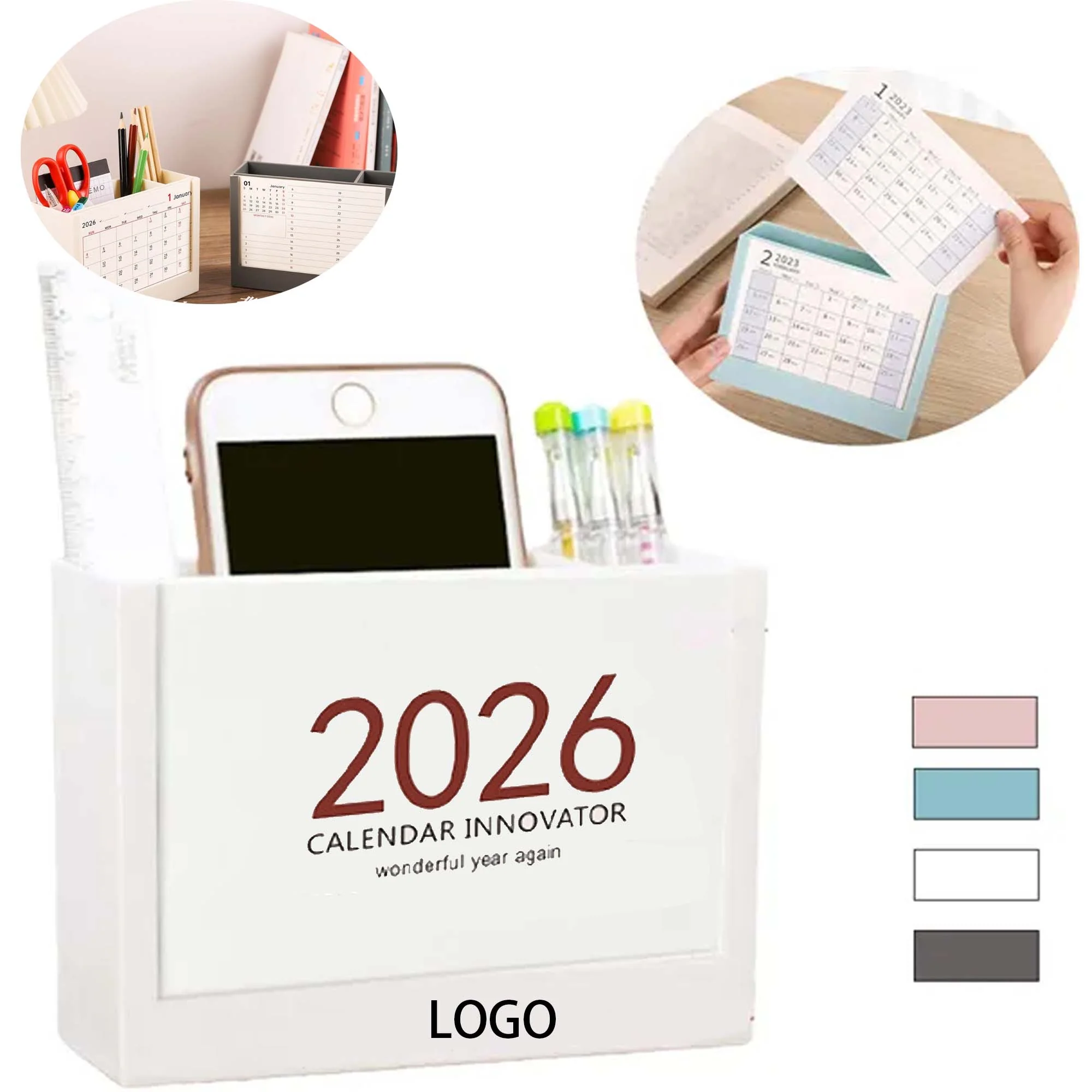 Desktop Business Calendar With Pen Holder And Storage Box