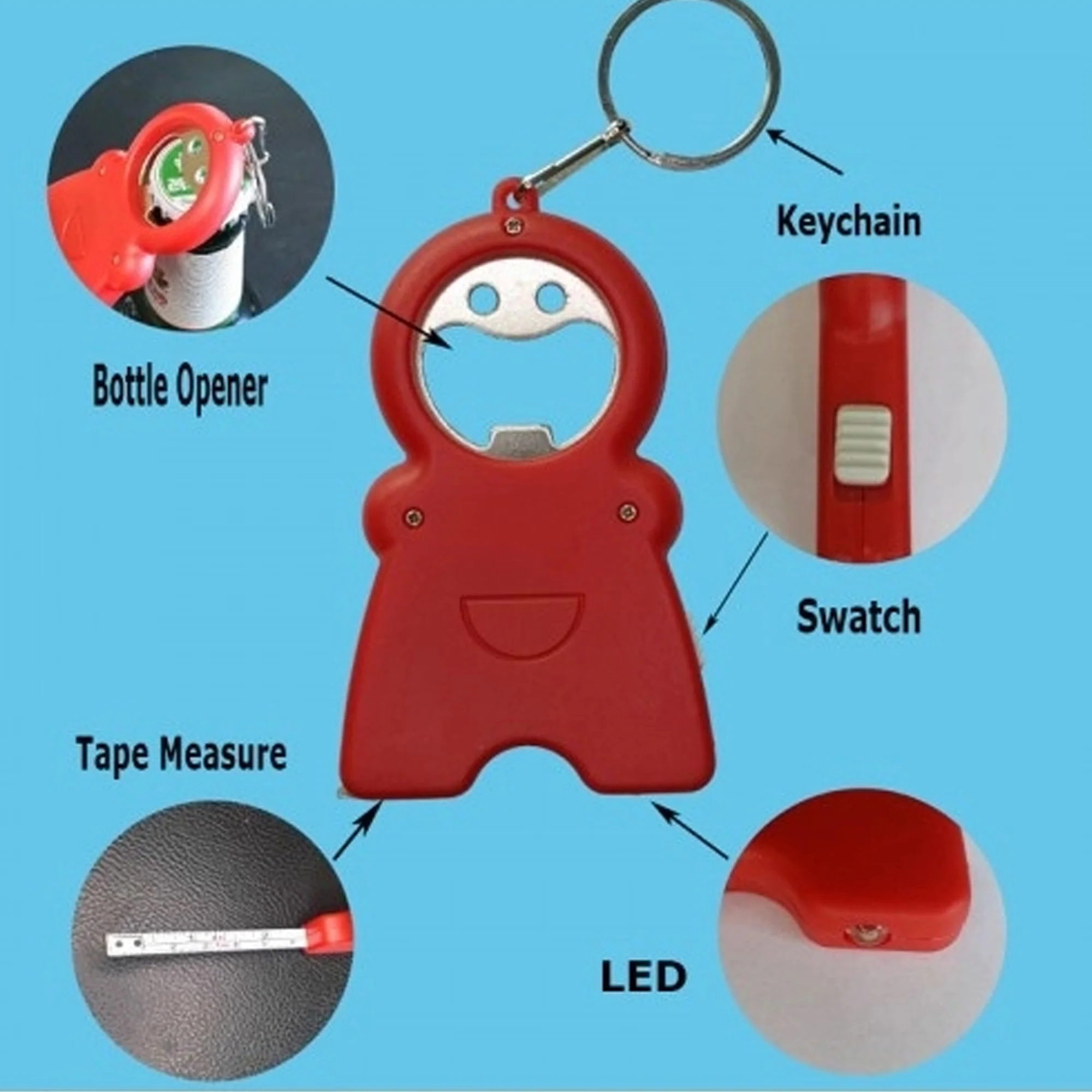 Multi-Functional Tape Measure Keychain With Opener&Led Light
