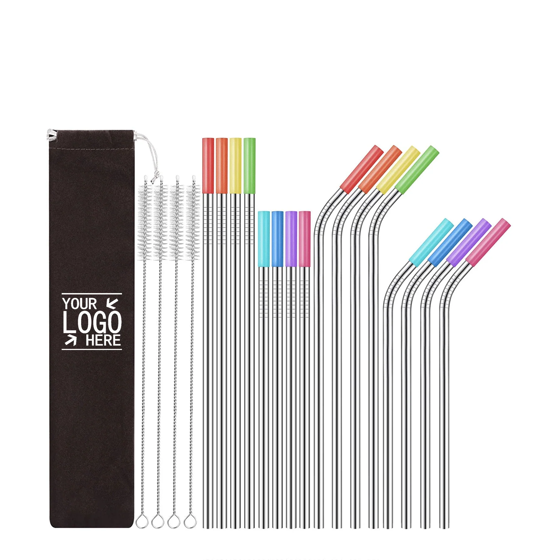 Set Of 16 Reusable Stainless Steel Straws