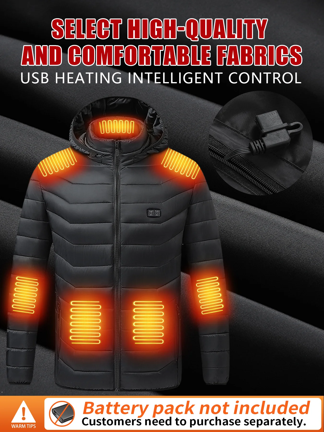 USB Rechargeable 15 Heating Zones Heated Hooded Coat