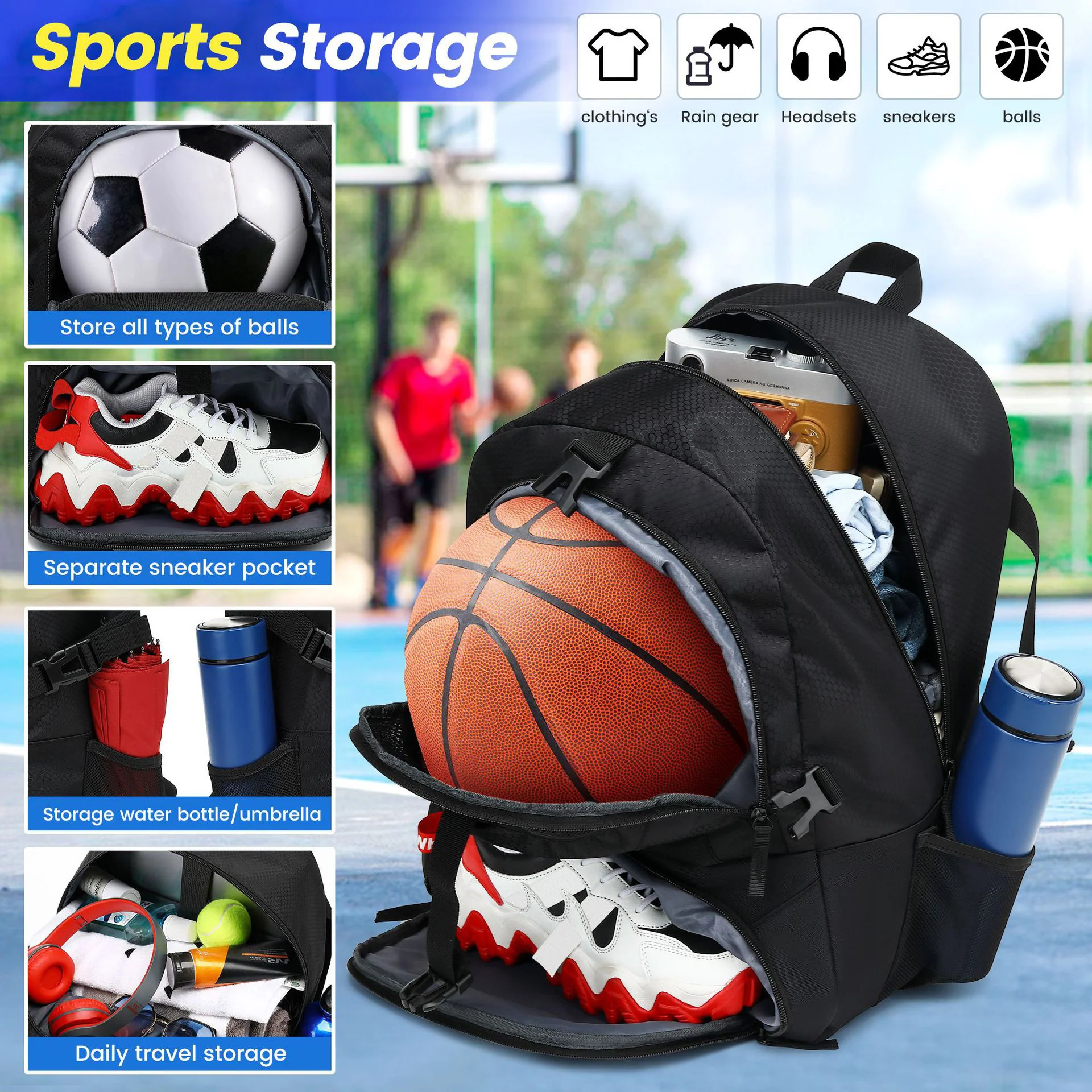 Backpack With Separate Ball Holder