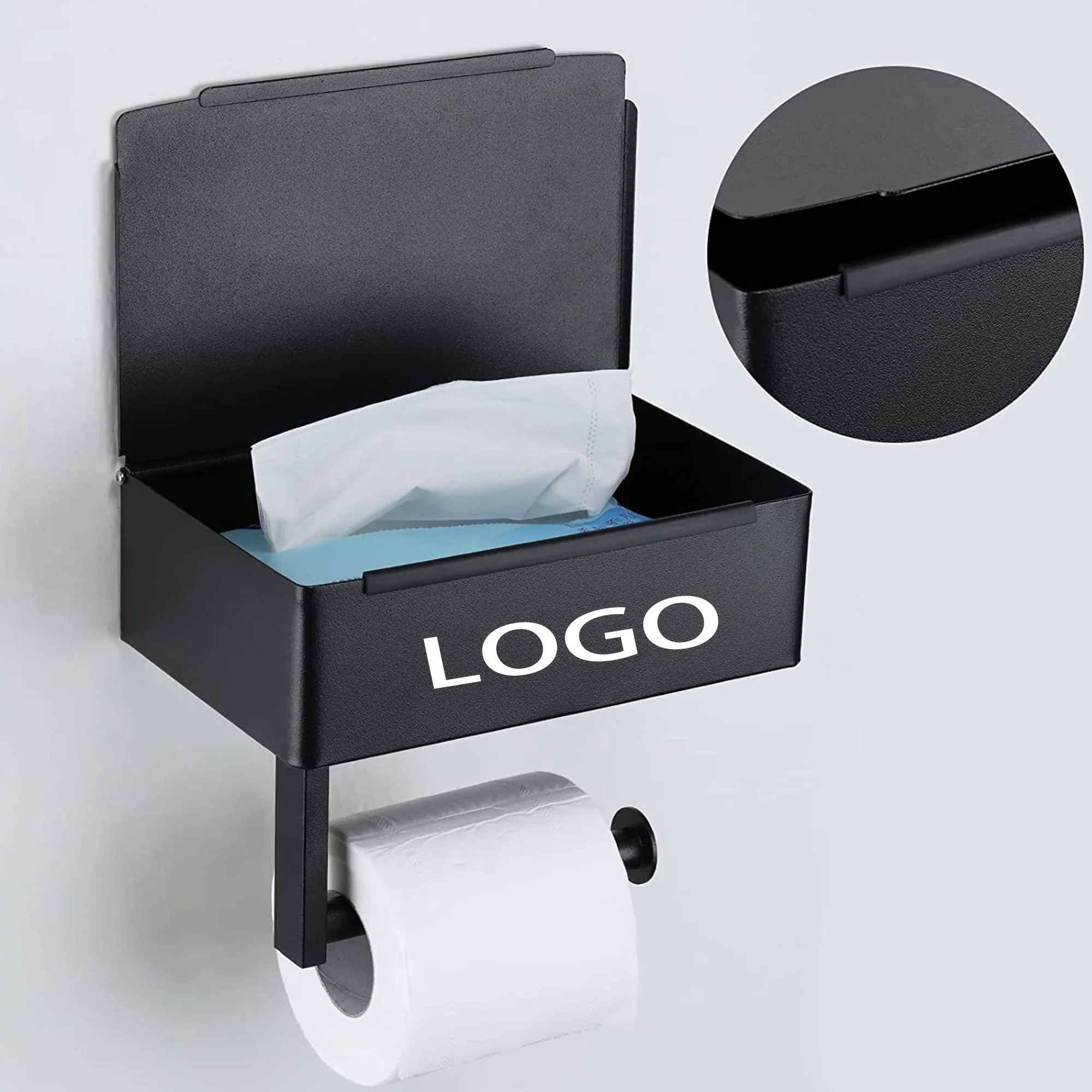 Black Toilet Paper Holder with Shelf