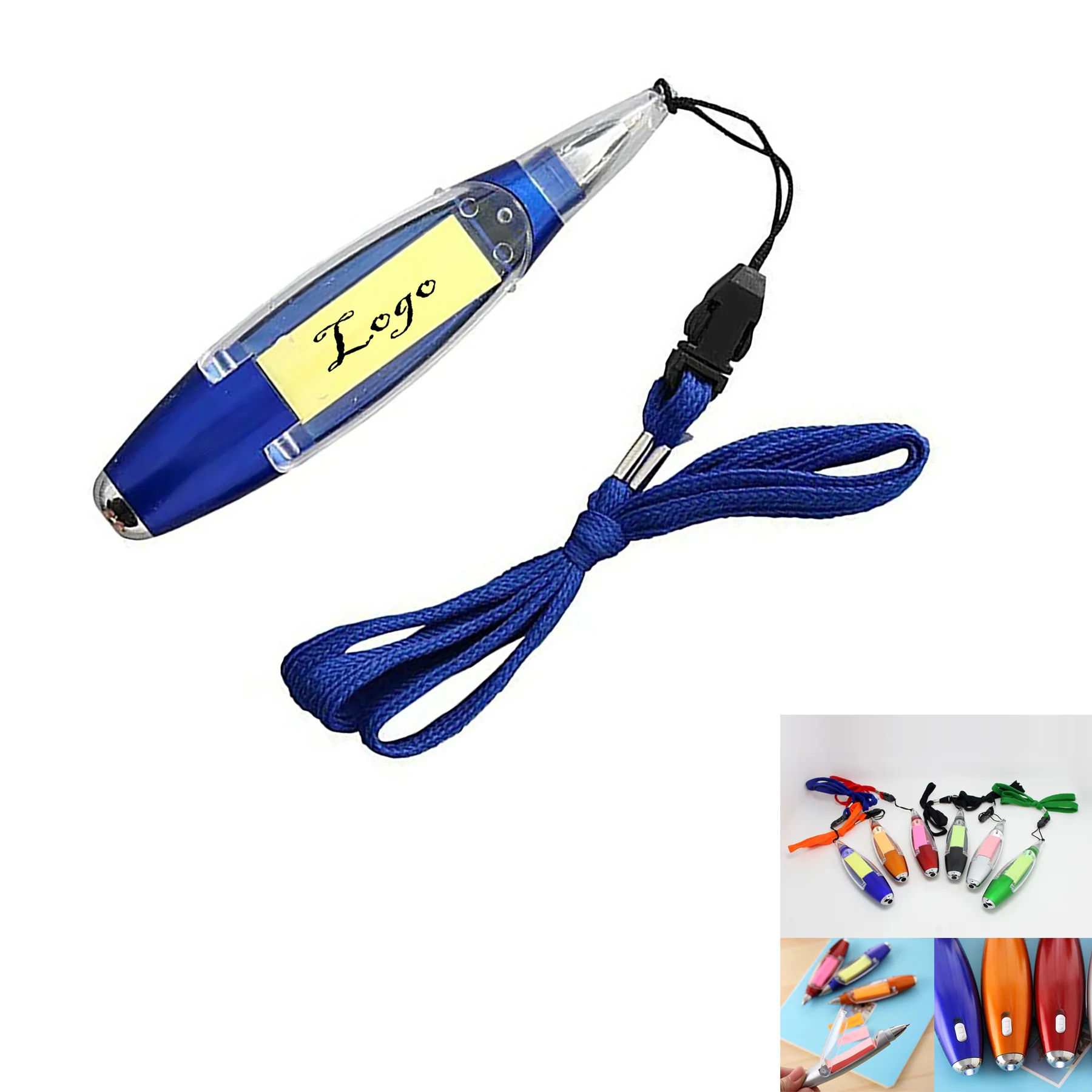 Flashlight Ballpoint Pen With Sticky Notes And Lanyard