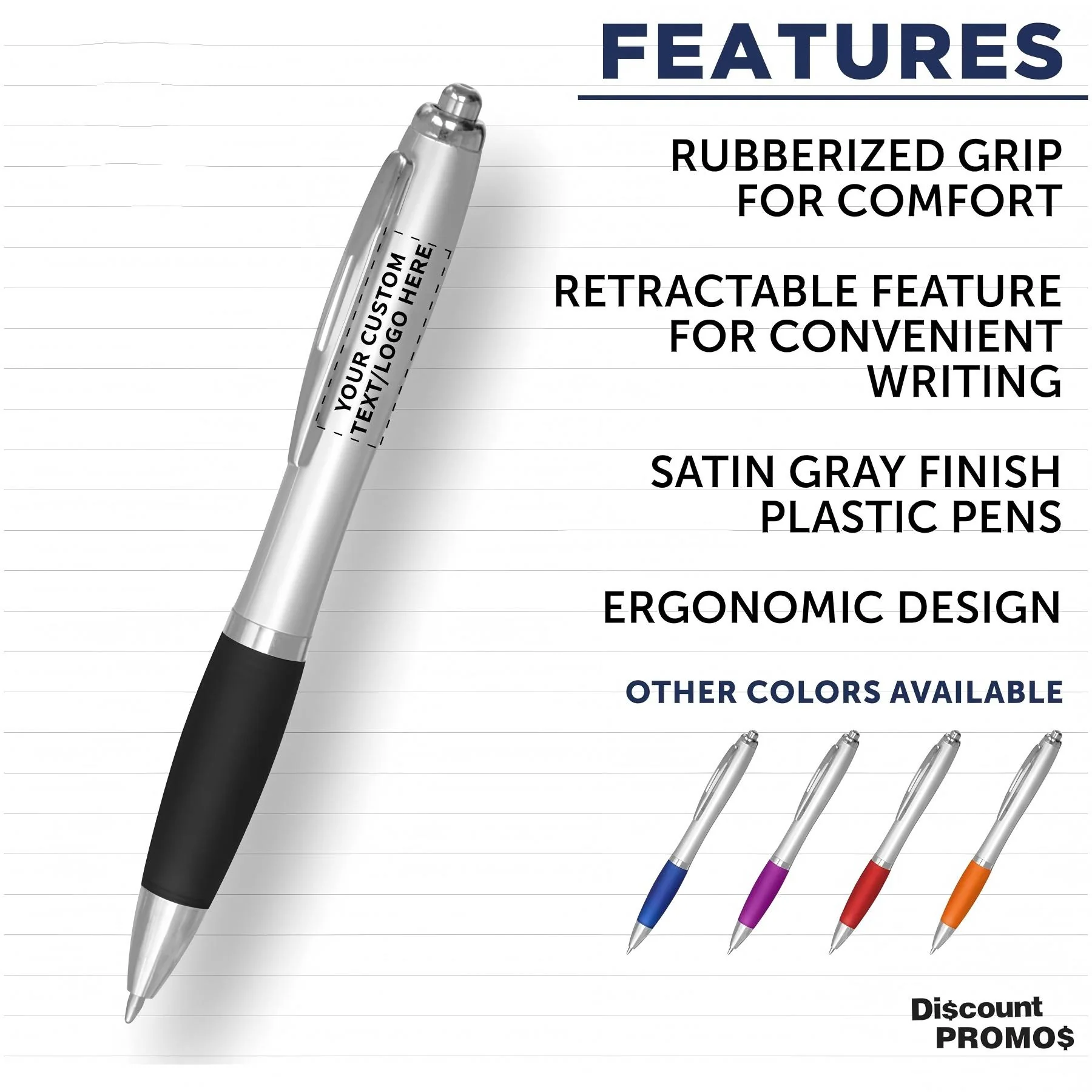 Rubber Grip Black Ink Plastic Ballpoint Pen