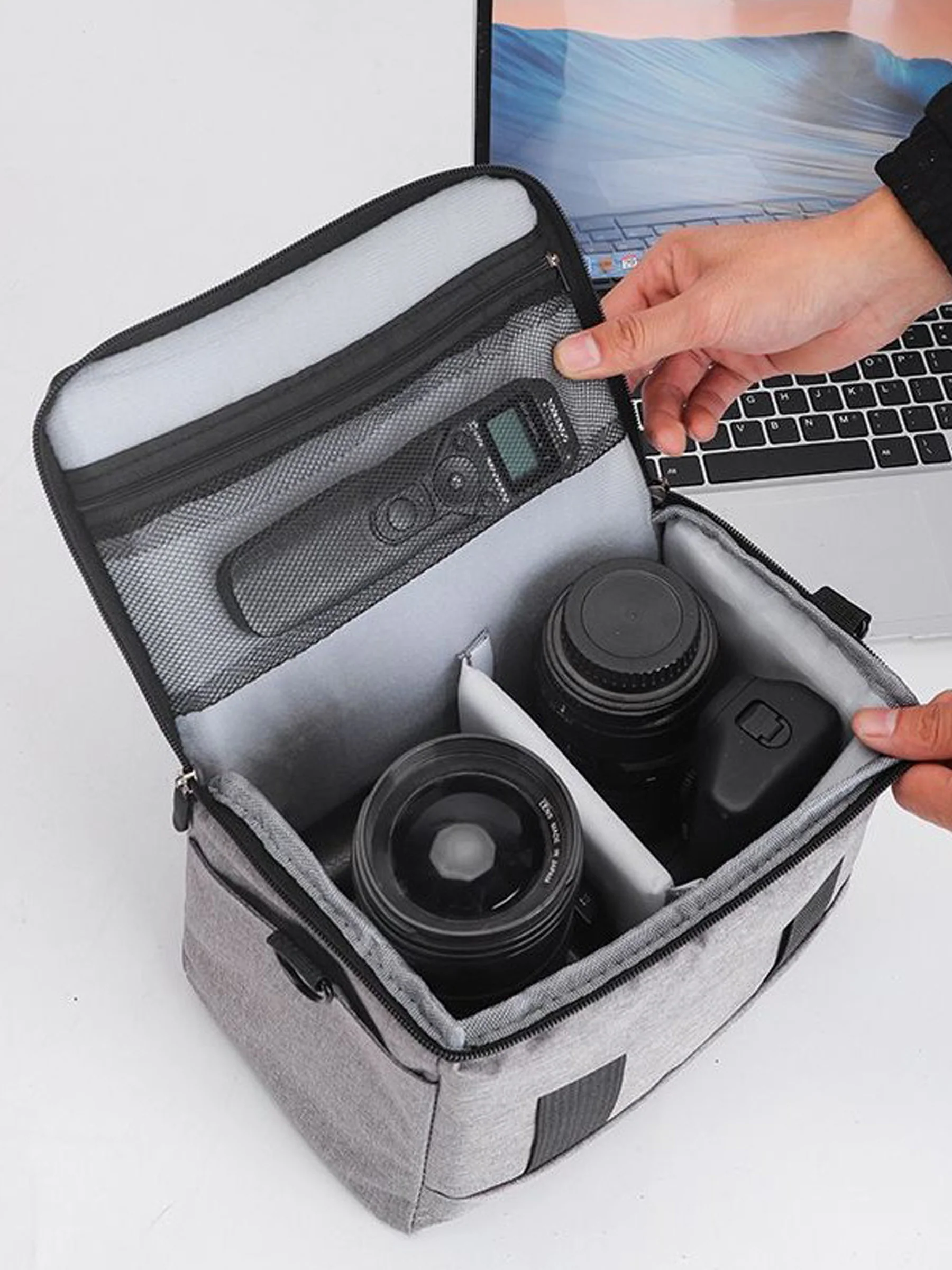 Portable Gray Camera Bag Handheld Shoulder Carry Case