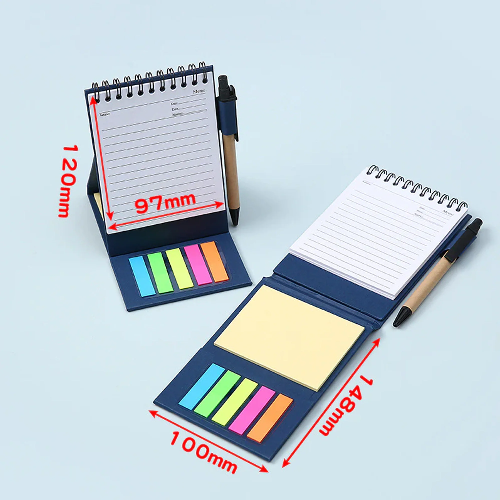Eco Kraft Paper Spiral Notebook W/Sticky Notes & Pens