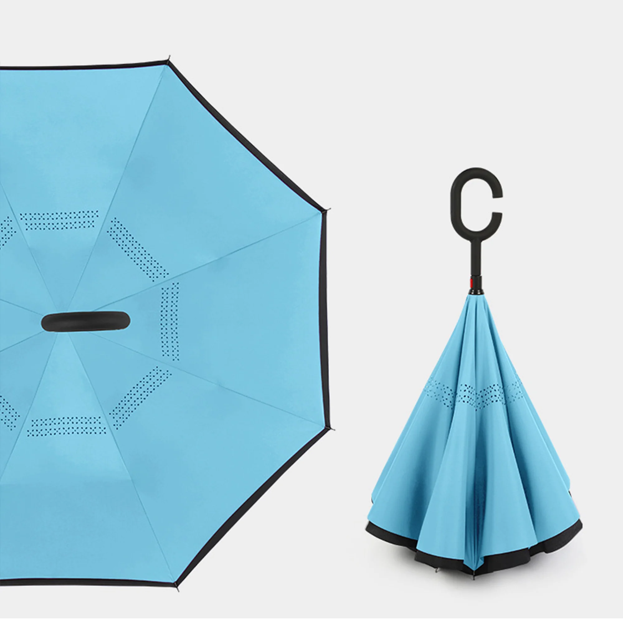 Inversion Auto Open Umbrella w/ C-Shape Handle