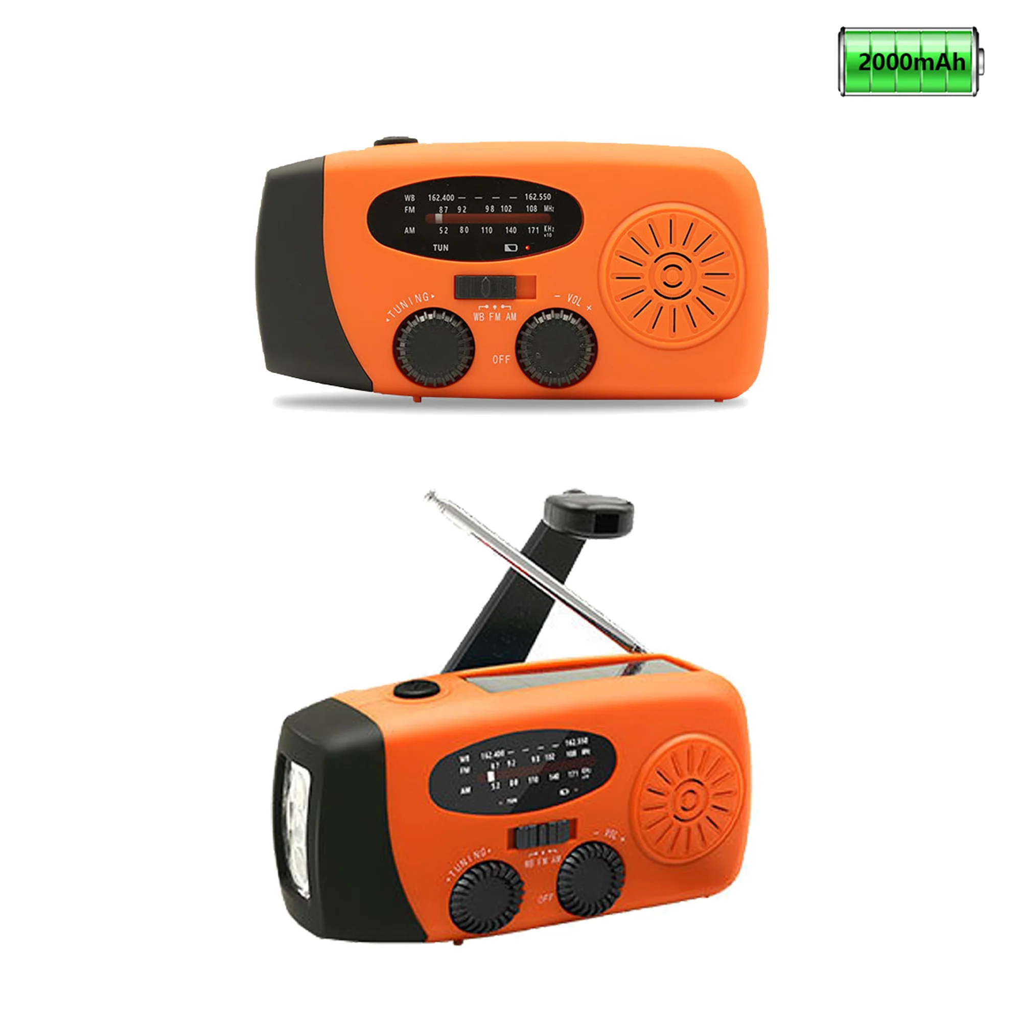 Emergency Solar Hand Crank Weather Radio With Led Flashlight