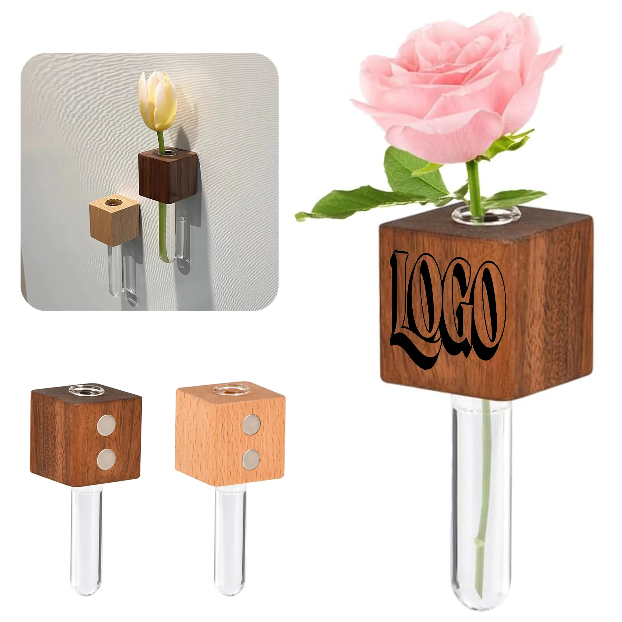 Wooden Magnetic Vase Fridge Magnet