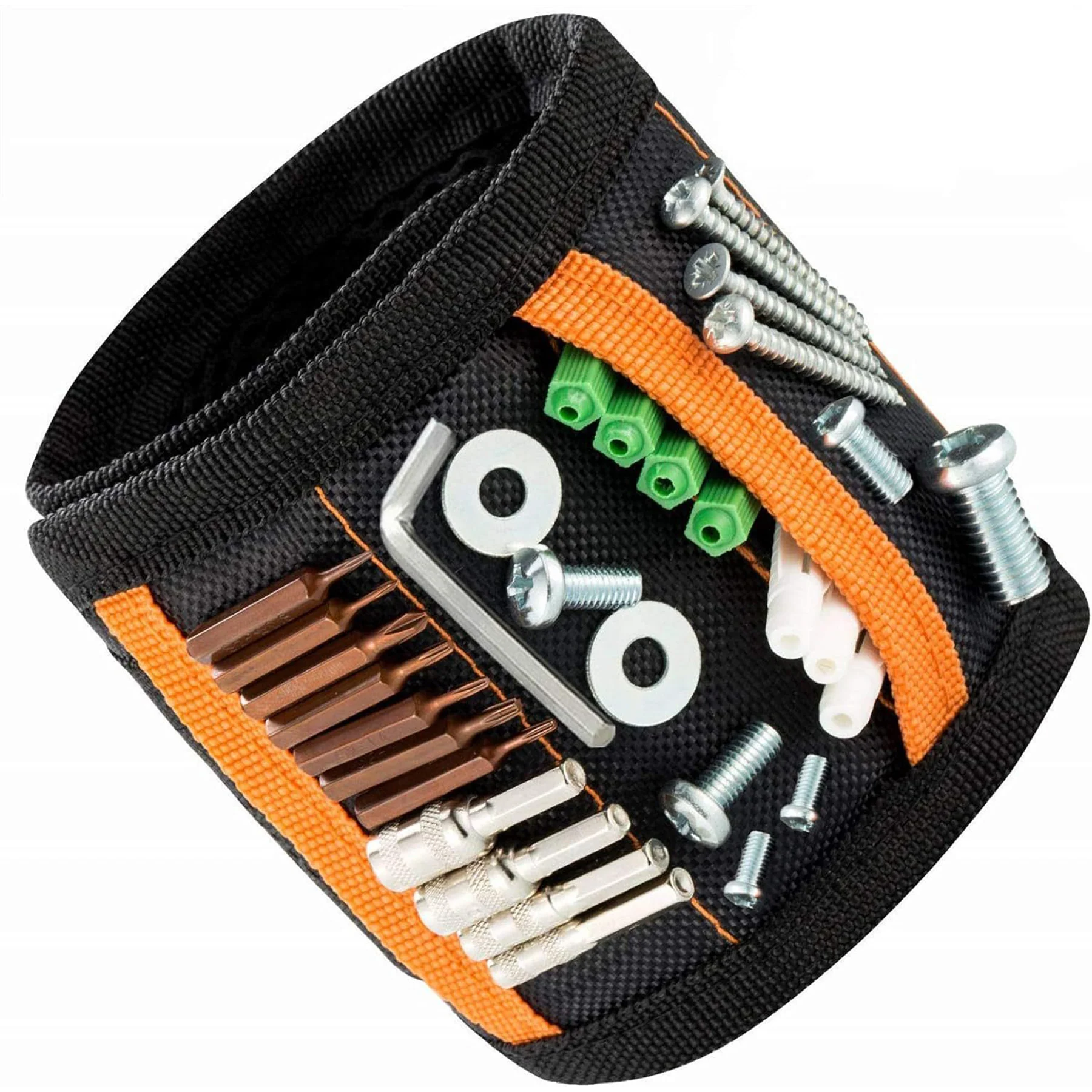 5-Row Magnetic Tool Wristband 15 Strong Magnets & 2 Pockets