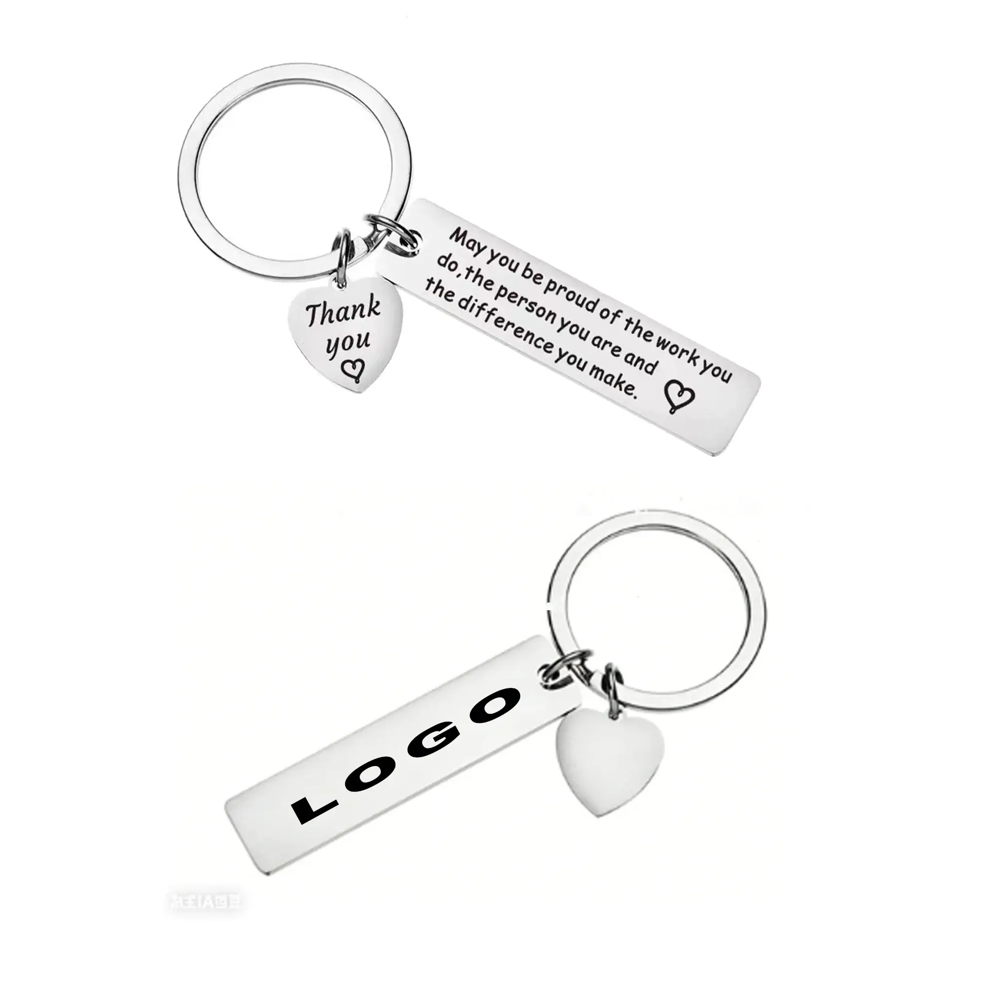 Key Tag - Silver Rectangular W/ Heart Charm