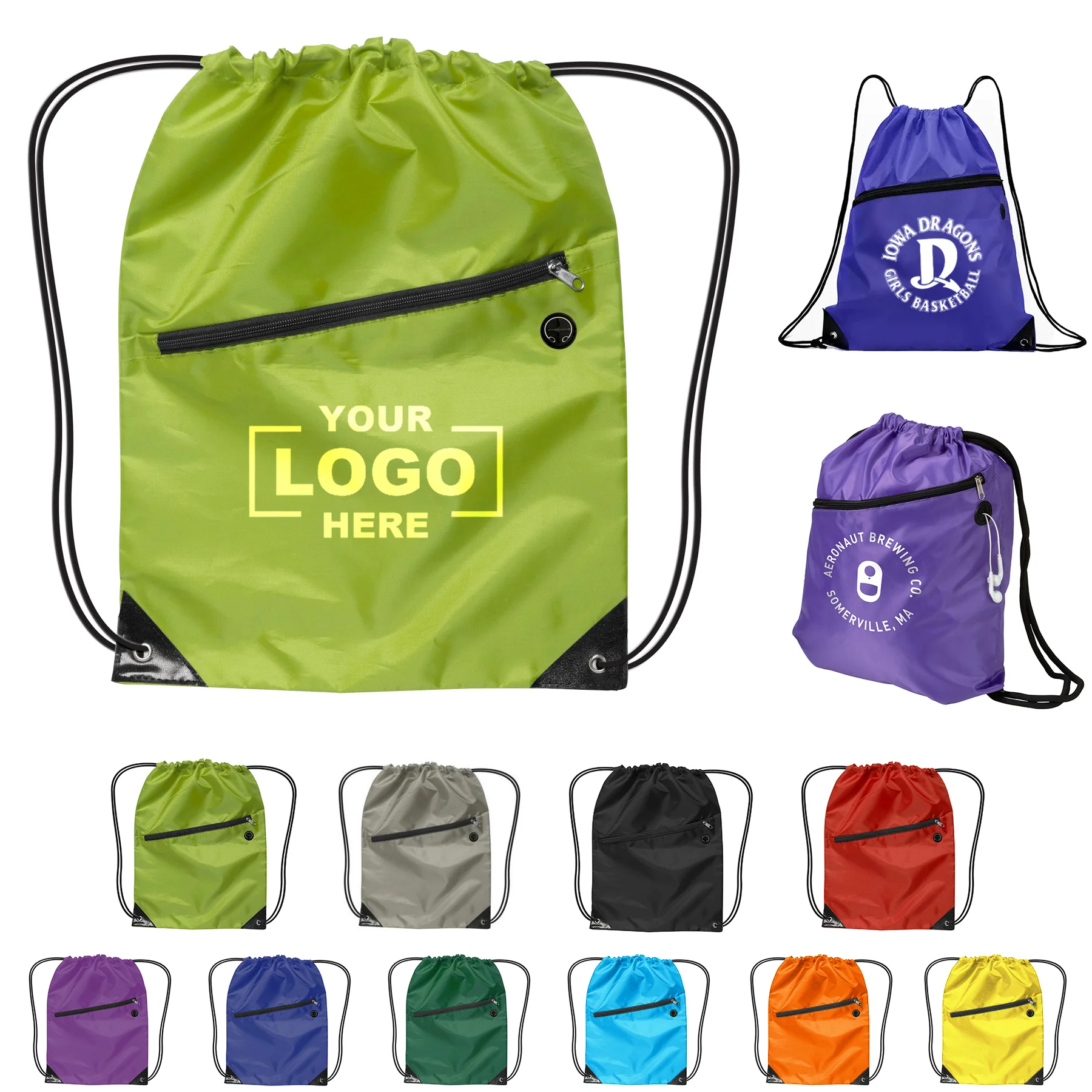 Nylon Zippered Drawstring Backpack