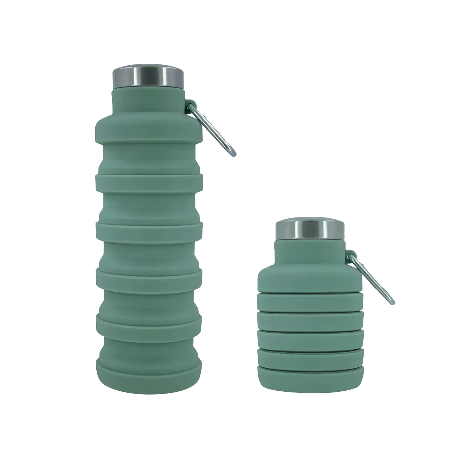 16Oz./6Oz. Collapsible Silicone Water Bottles With Carabiner