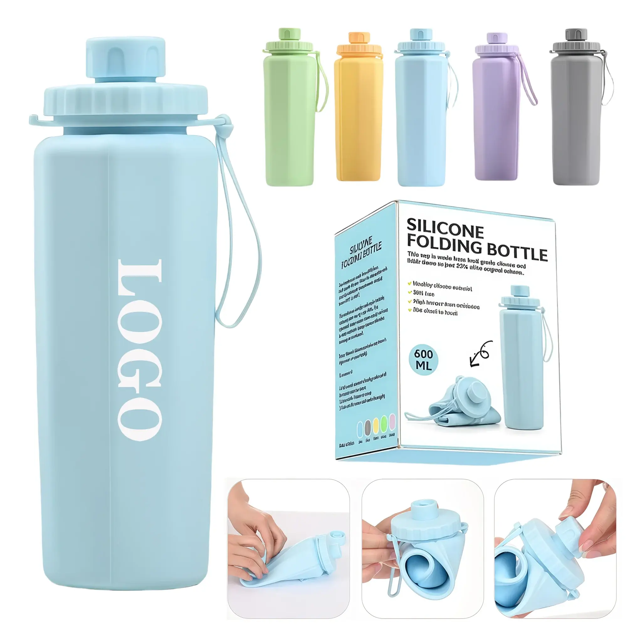 20oz Silicone Foldable Water Bottle