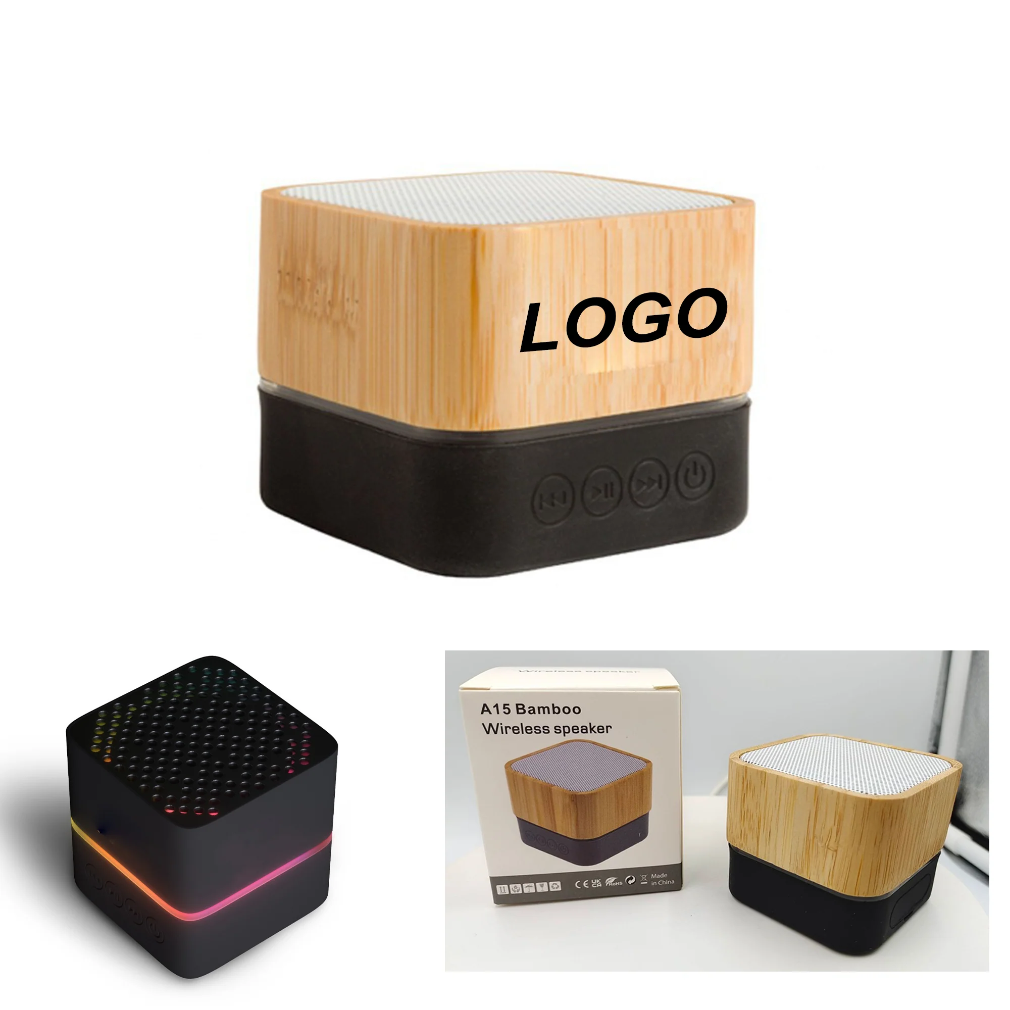 Full Color Mini Bamboo Illuminated Wireless Speaker